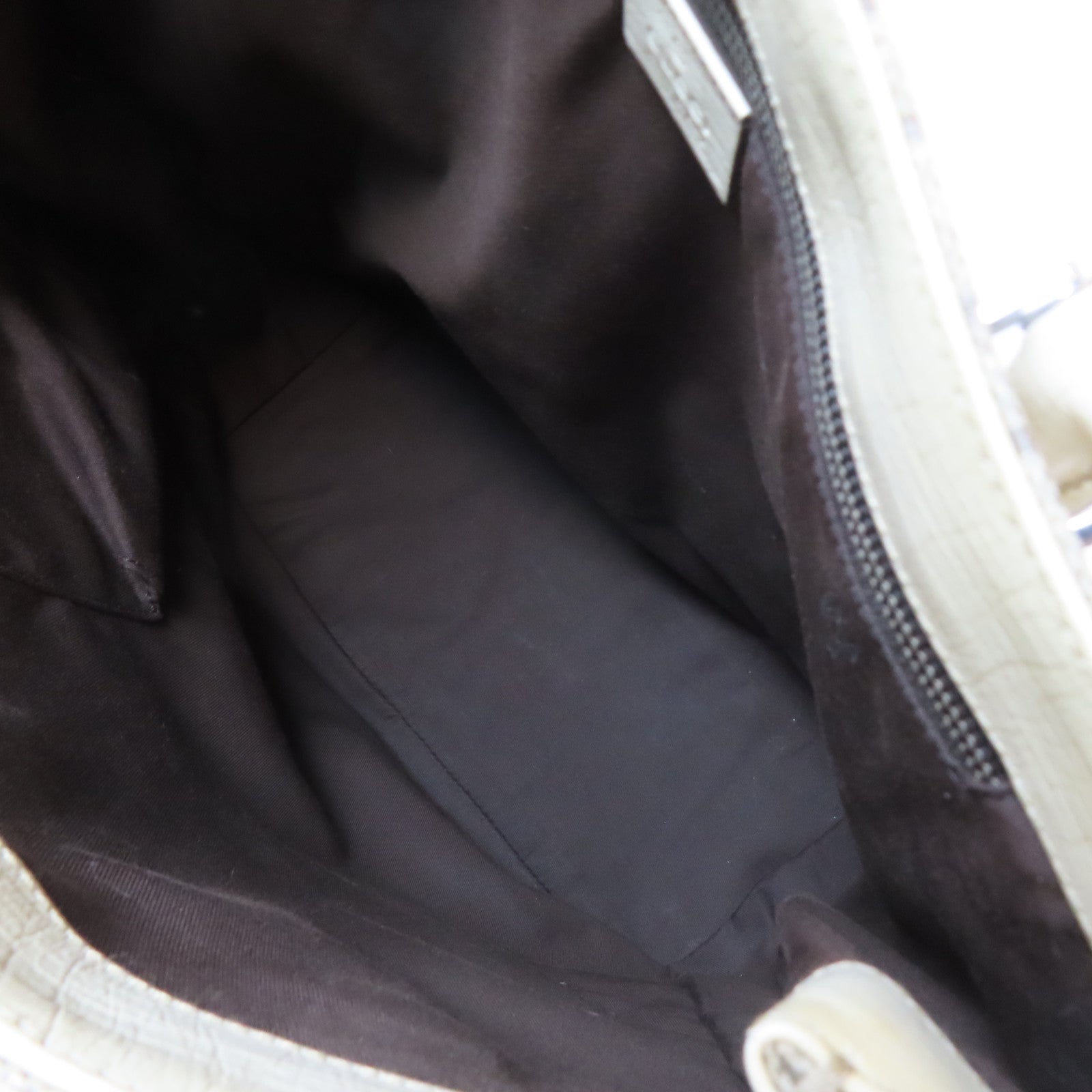 GUCCI 塗層帆布/皮革Tote Bag銀扣手挽袋啡色/白色
