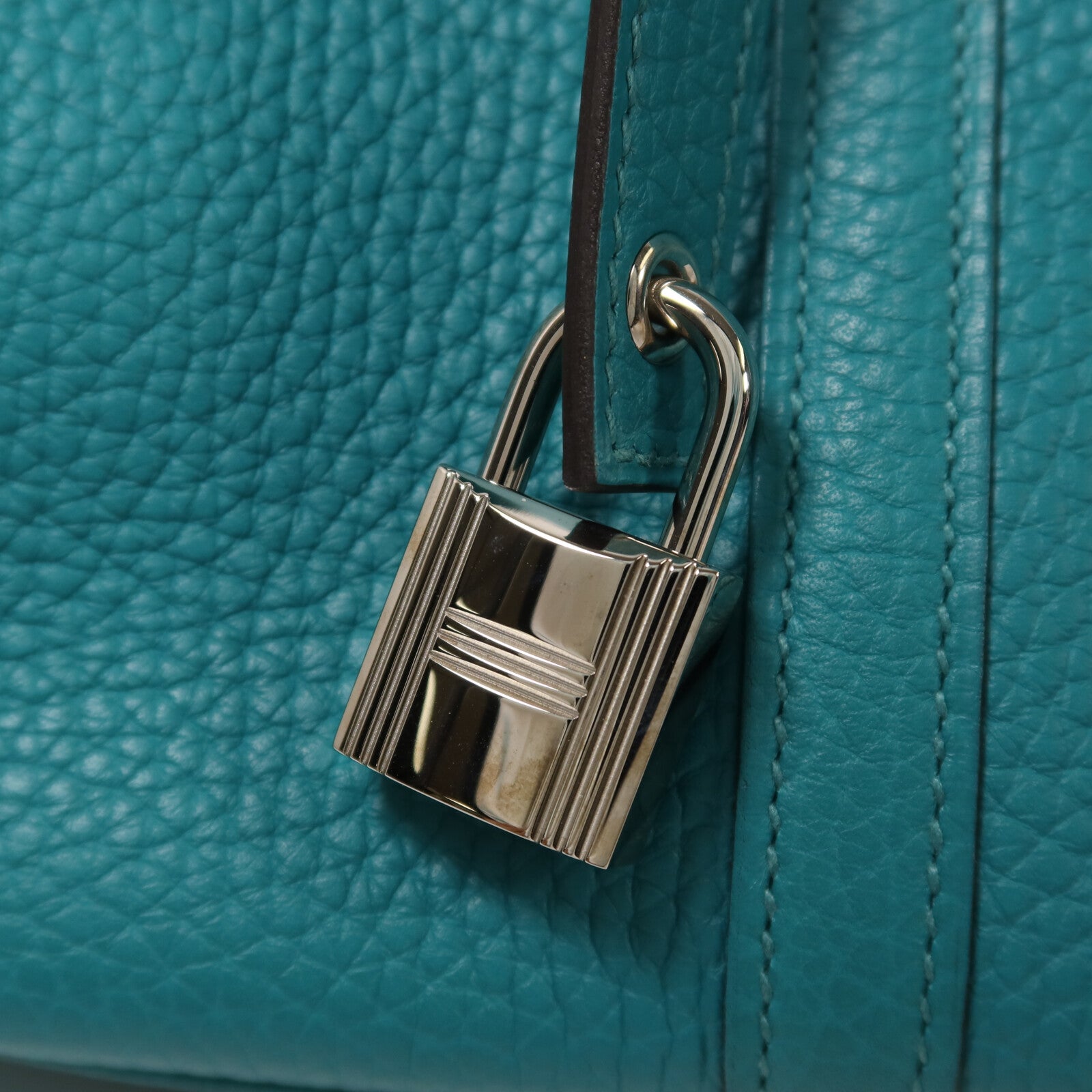 HERMES Clemence皮革Picotin MM銀扣手挽袋Bleu Paon