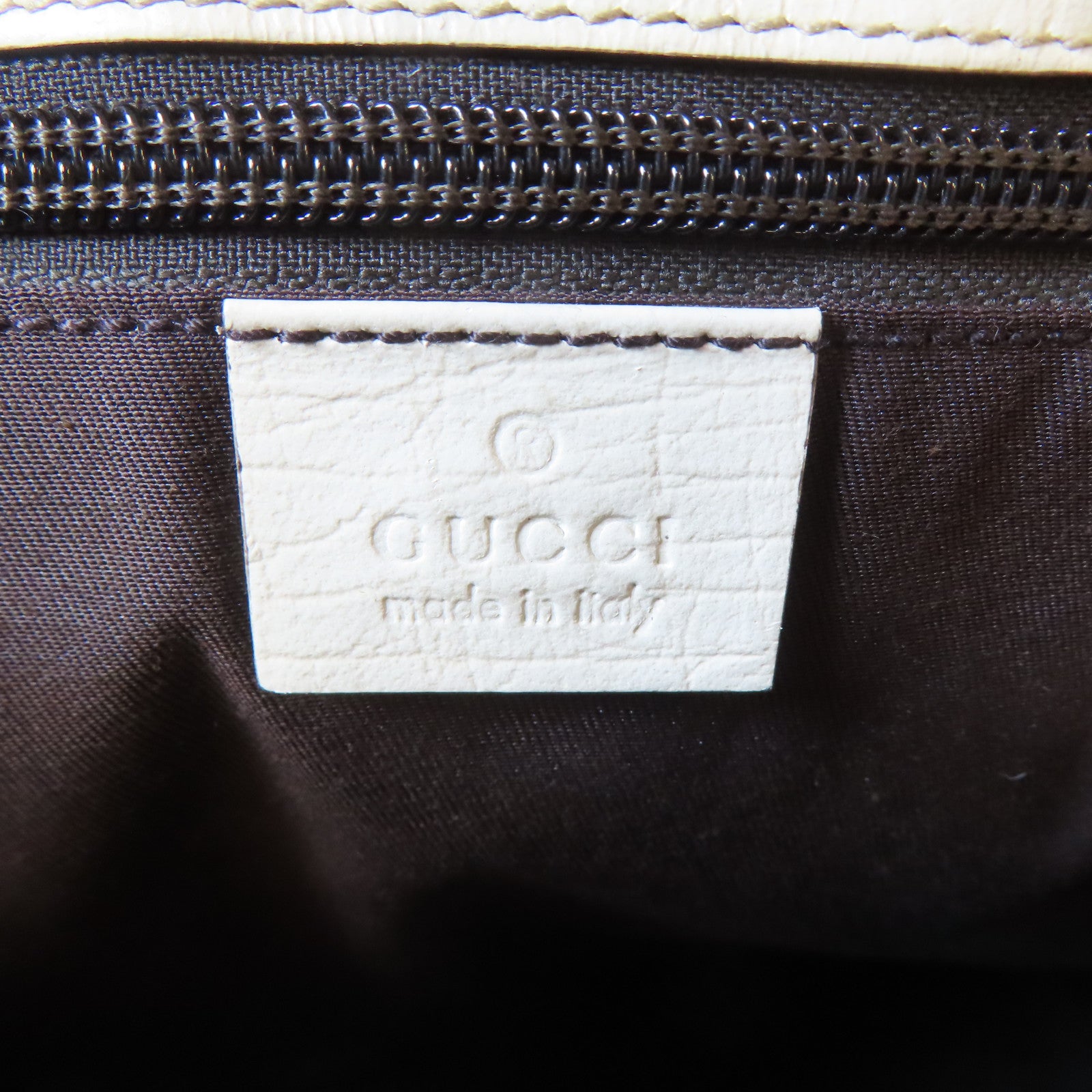 GUCCI 塗層帆布/皮革Tote Bag銀扣手挽袋啡色/白色