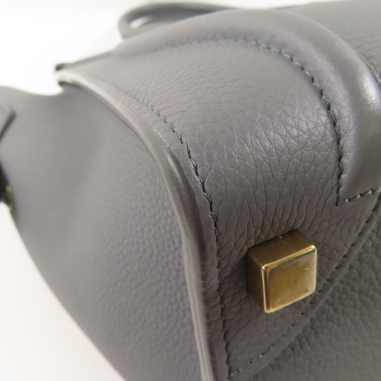 CELINE 牛皮皮革Micro Luggage金扣手挽袋灰色