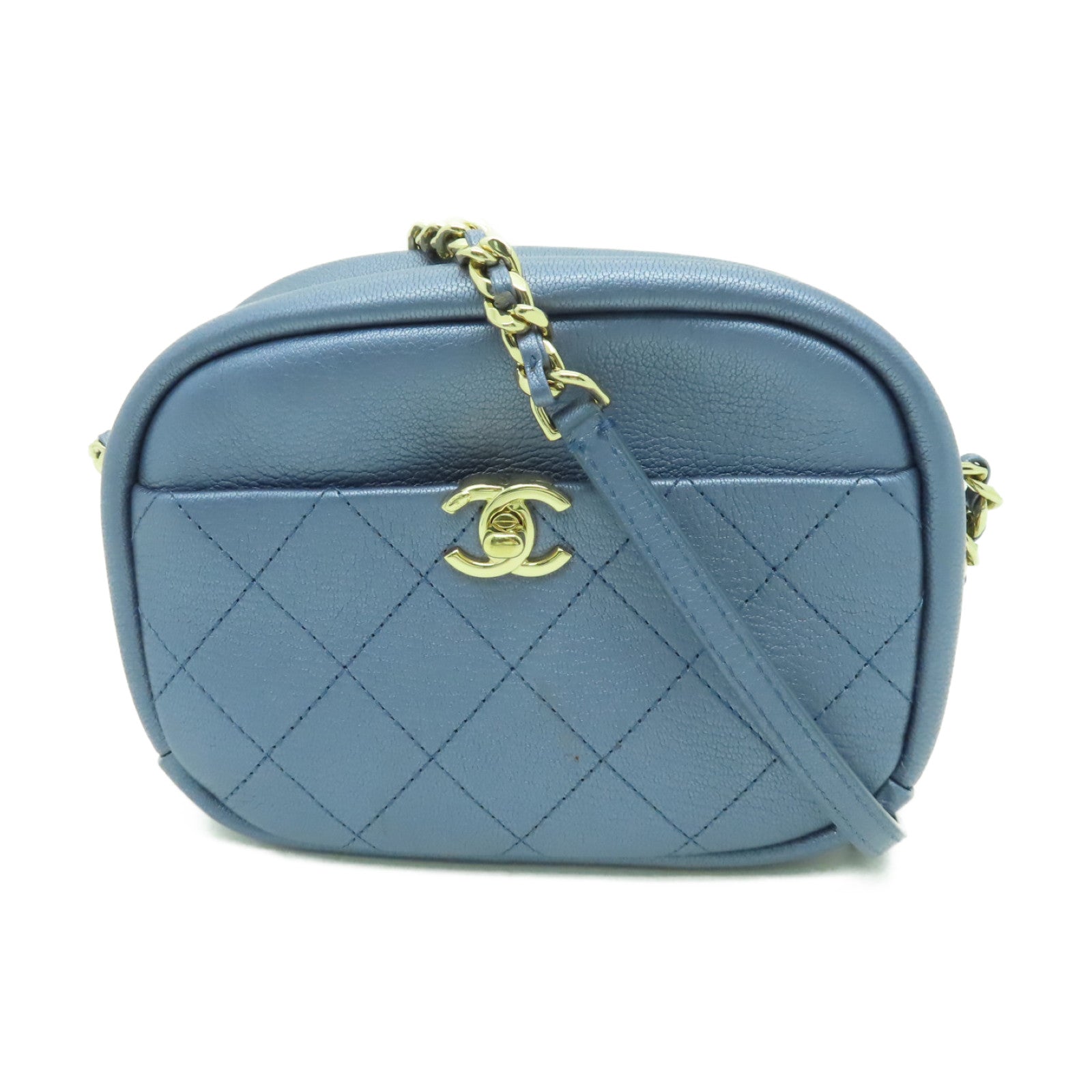CHANEL 【清倉大減價】皮革Shoulder Bag金扣鏈帶肩背袋淺藍色