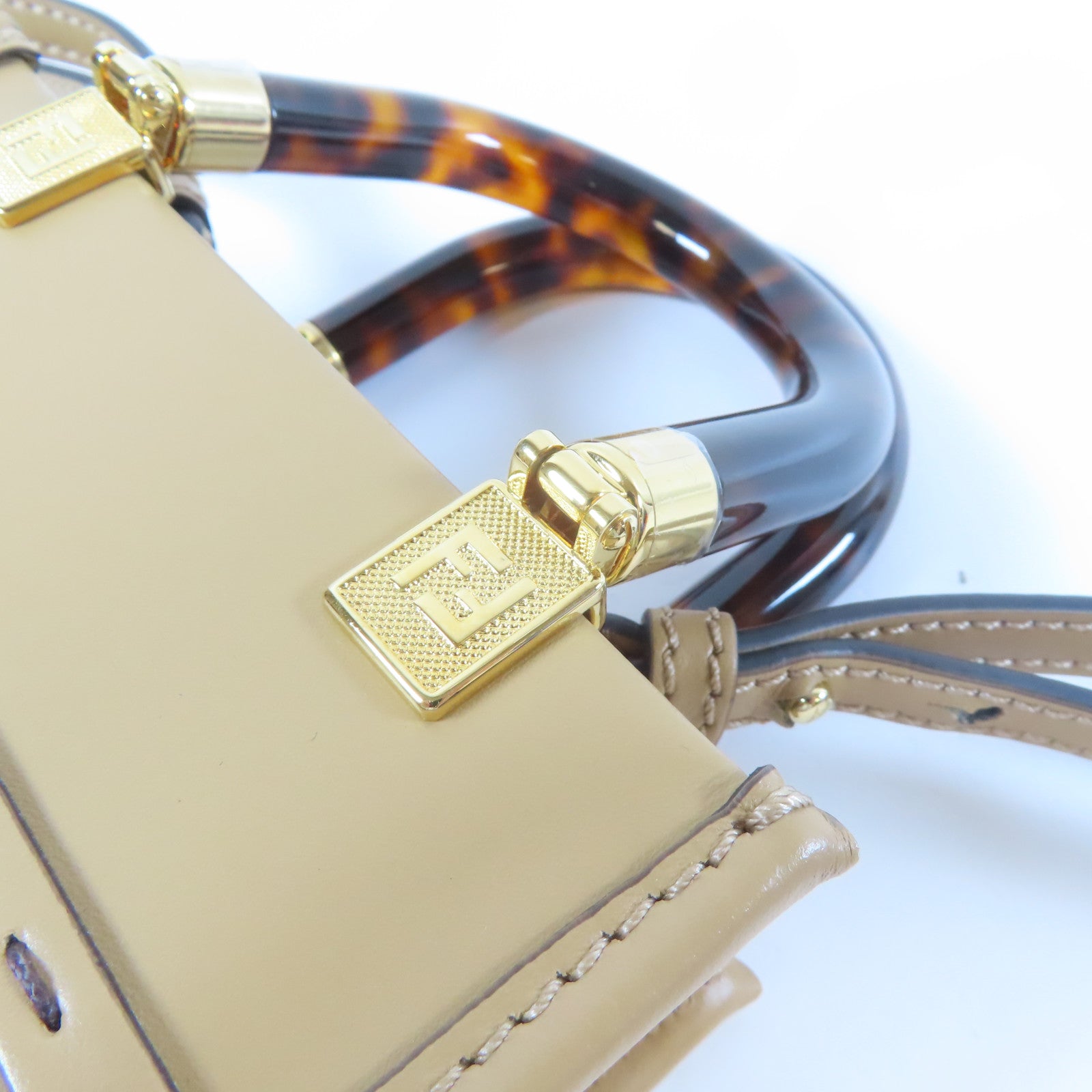 FENDI 【激減優惠】牛皮皮革Mini Sunshine金扣手挽肩背兩用袋啡色