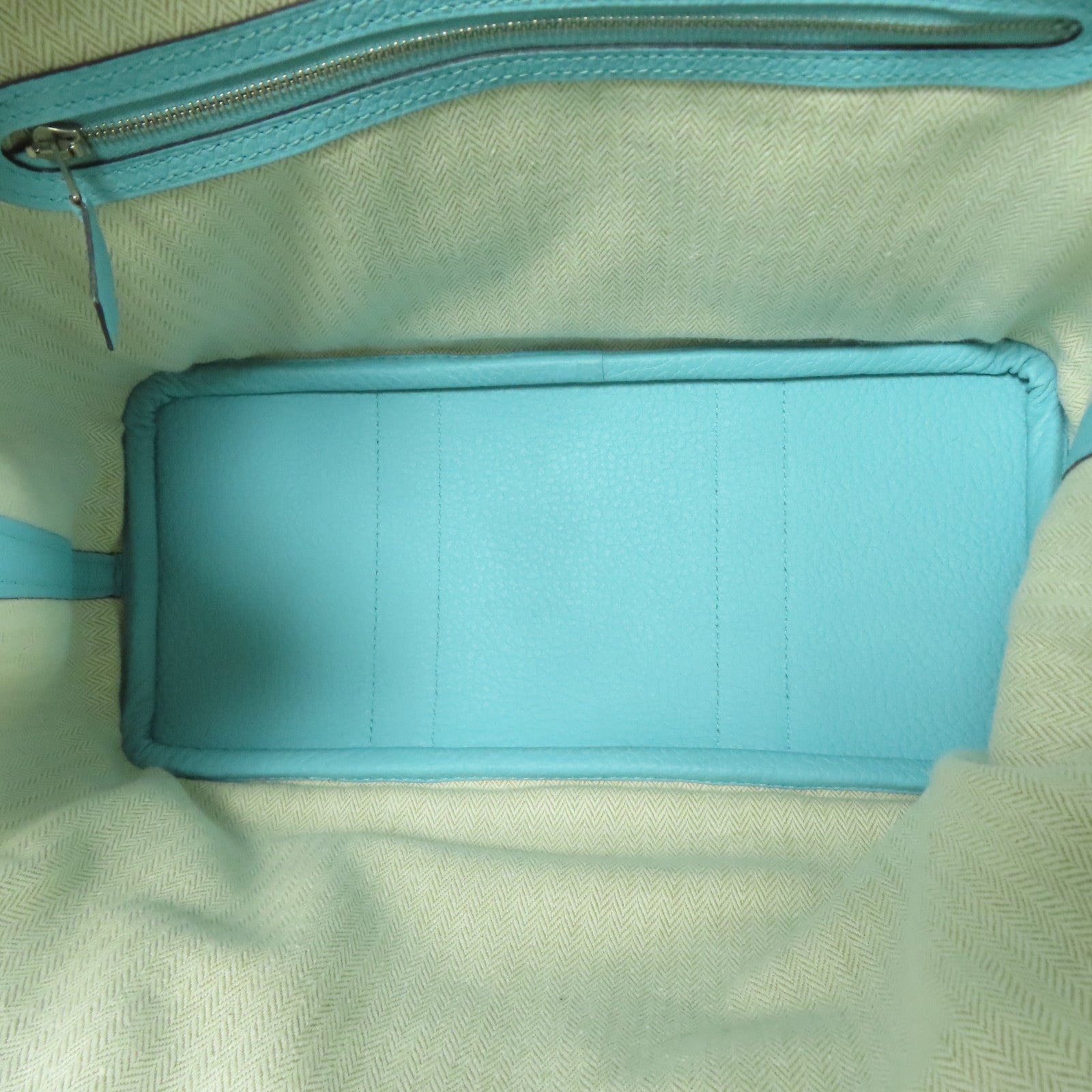 HERMES Negonda皮革Garden Party TPM銀扣手挽袋Bleu Atoll
