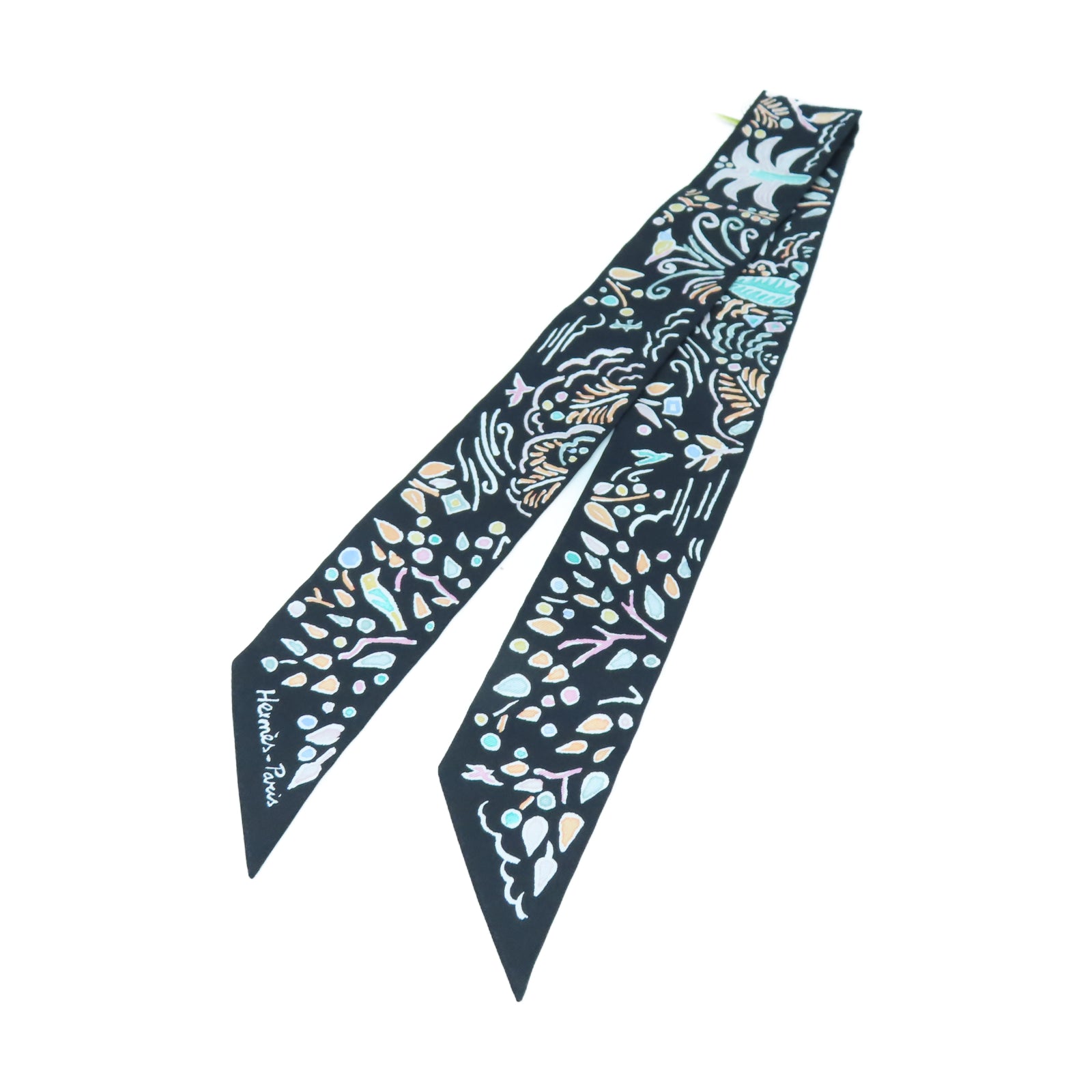 HERMES 【激減優惠】絲質Twilly絲巾黑色/粉彩色