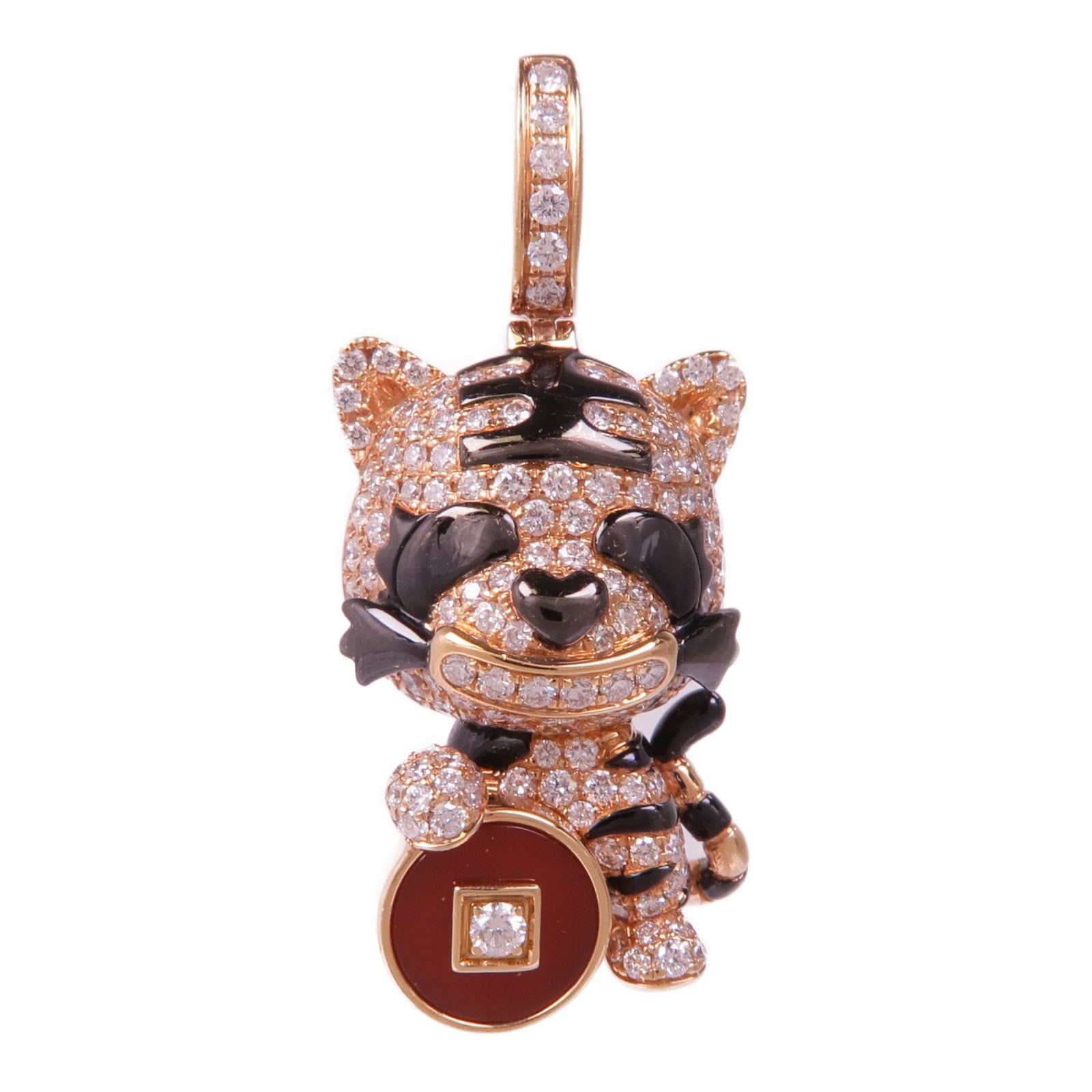 JEWELRY 18K玫瑰金Qeelin Medium Tiger Bobo Pendant紅瑪瑙/鑽石吊墜