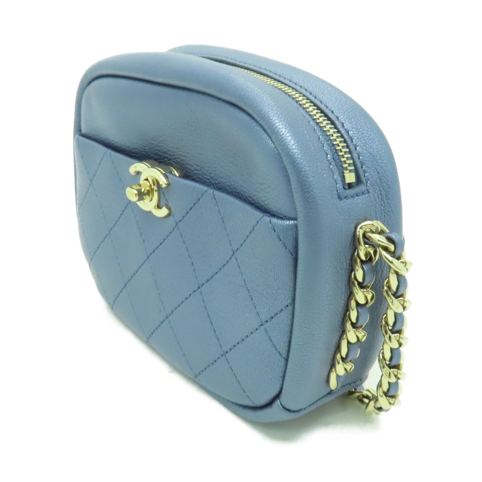 CHANEL 【清倉大減價】皮革Shoulder Bag金扣鏈帶肩背袋淺藍色