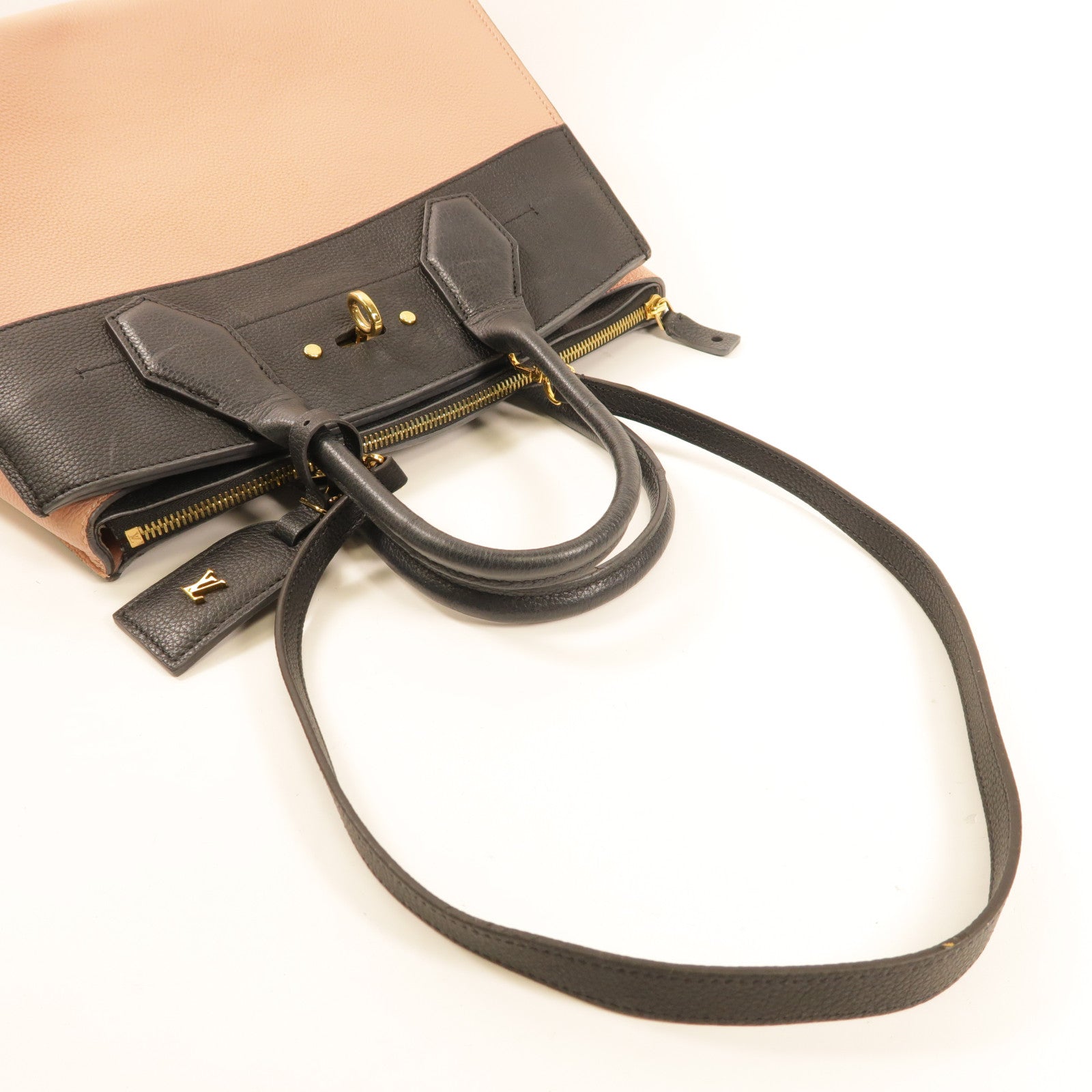 LOUIS VUITTON 牛皮皮革City Steamer MM金扣手挽肩背兩用袋粉紅色/黑色