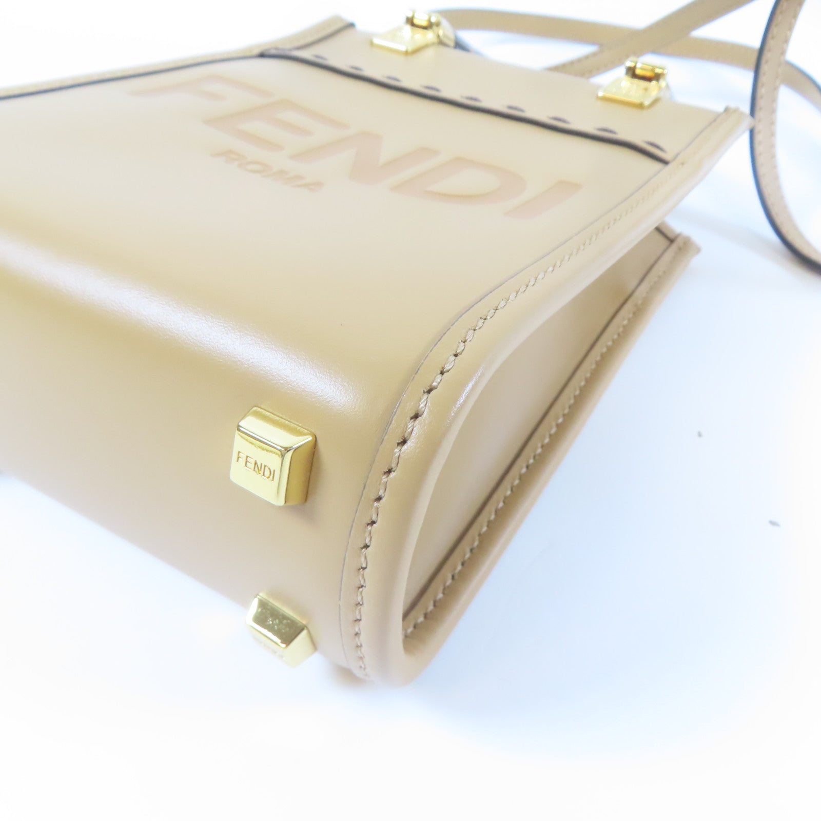 FENDI 【激減優惠】牛皮皮革Mini Sunshine金扣手挽肩背兩用袋啡色