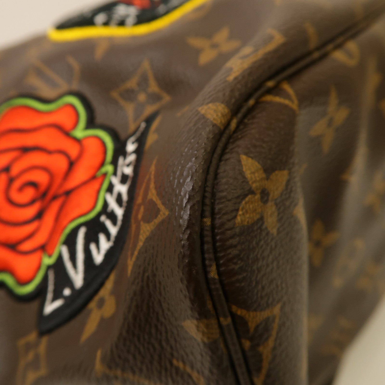 LOUIS VUITTON Monogram Patches Neverfull MM金扣手挽袋啡色