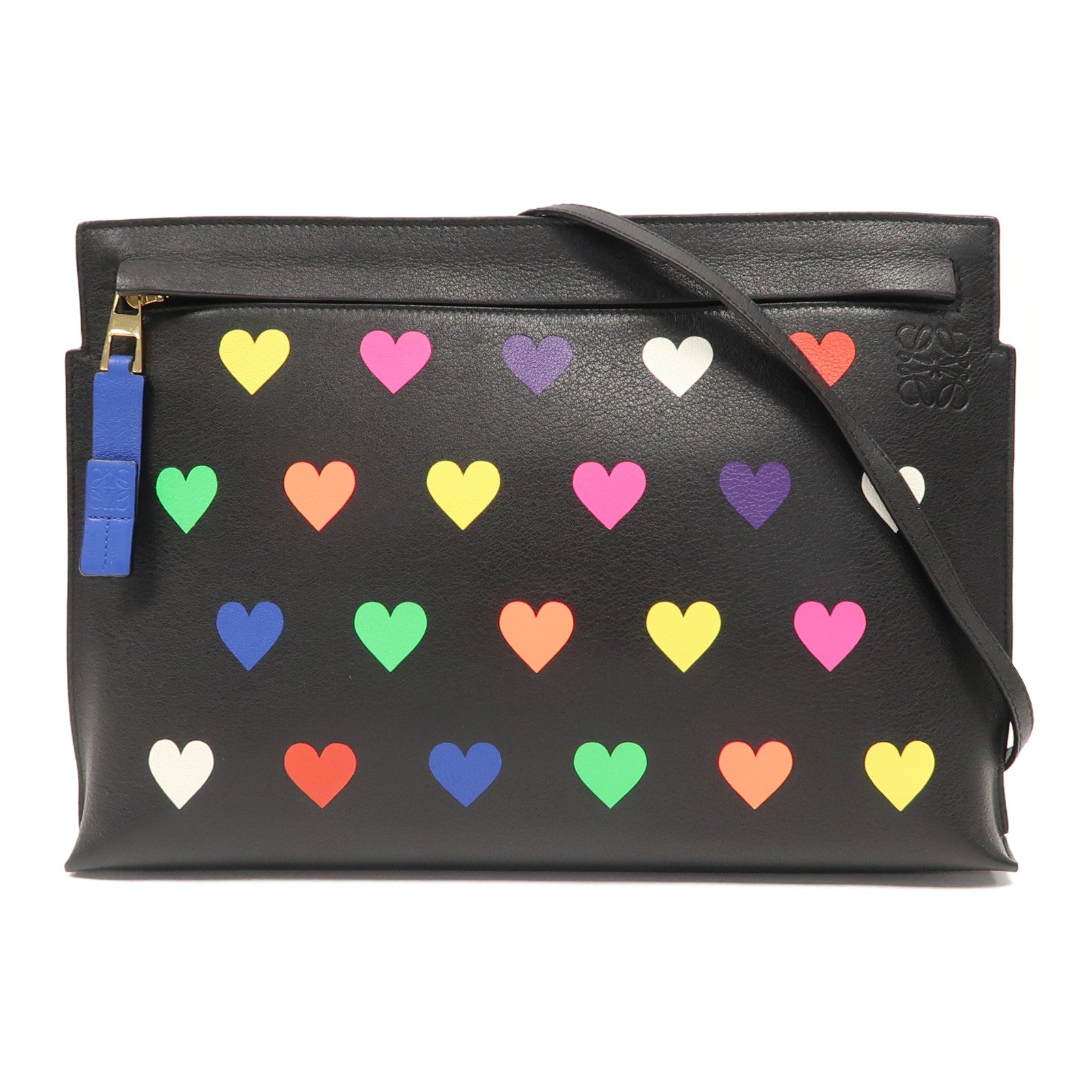LOEWE 【激減優惠】牛皮皮革Love Heart Pouch金扣手拿包黑色