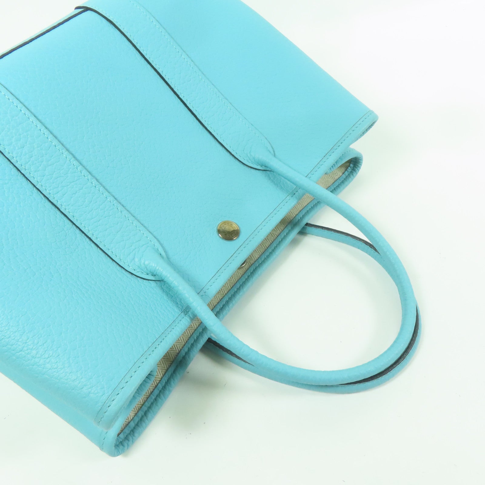 HERMES Negonda皮革Garden Party TPM銀扣手挽袋Bleu Atoll