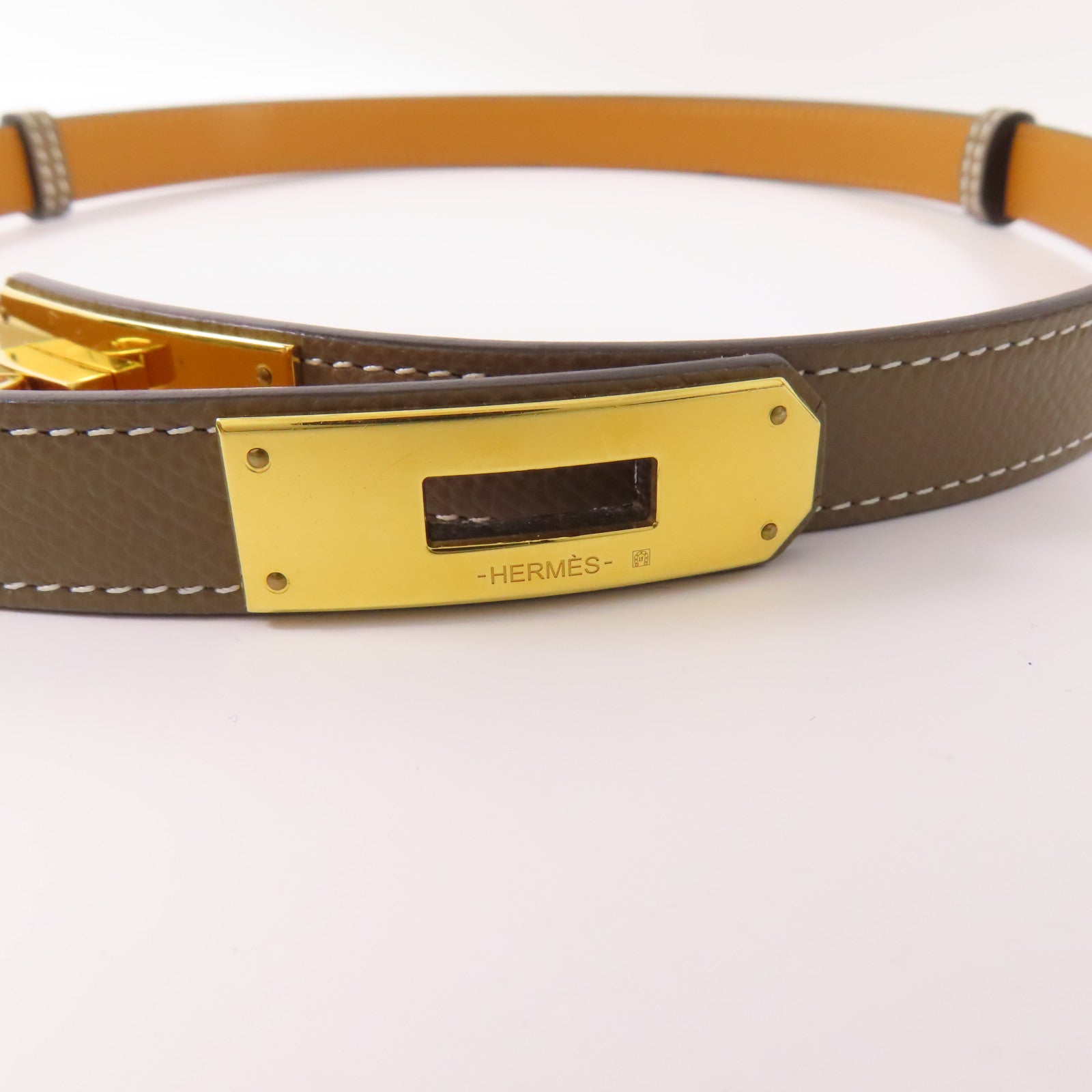 HERMES Epsom皮革Kelly Belt金扣皮帶Etoupe