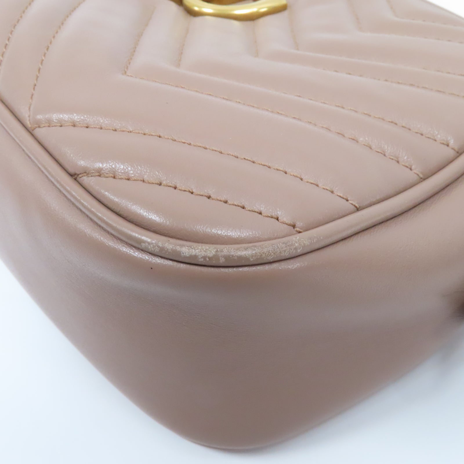 GUCCI 牛皮皮革GG Marmont Camera Bag金扣鏈帶肩背袋裸粉色