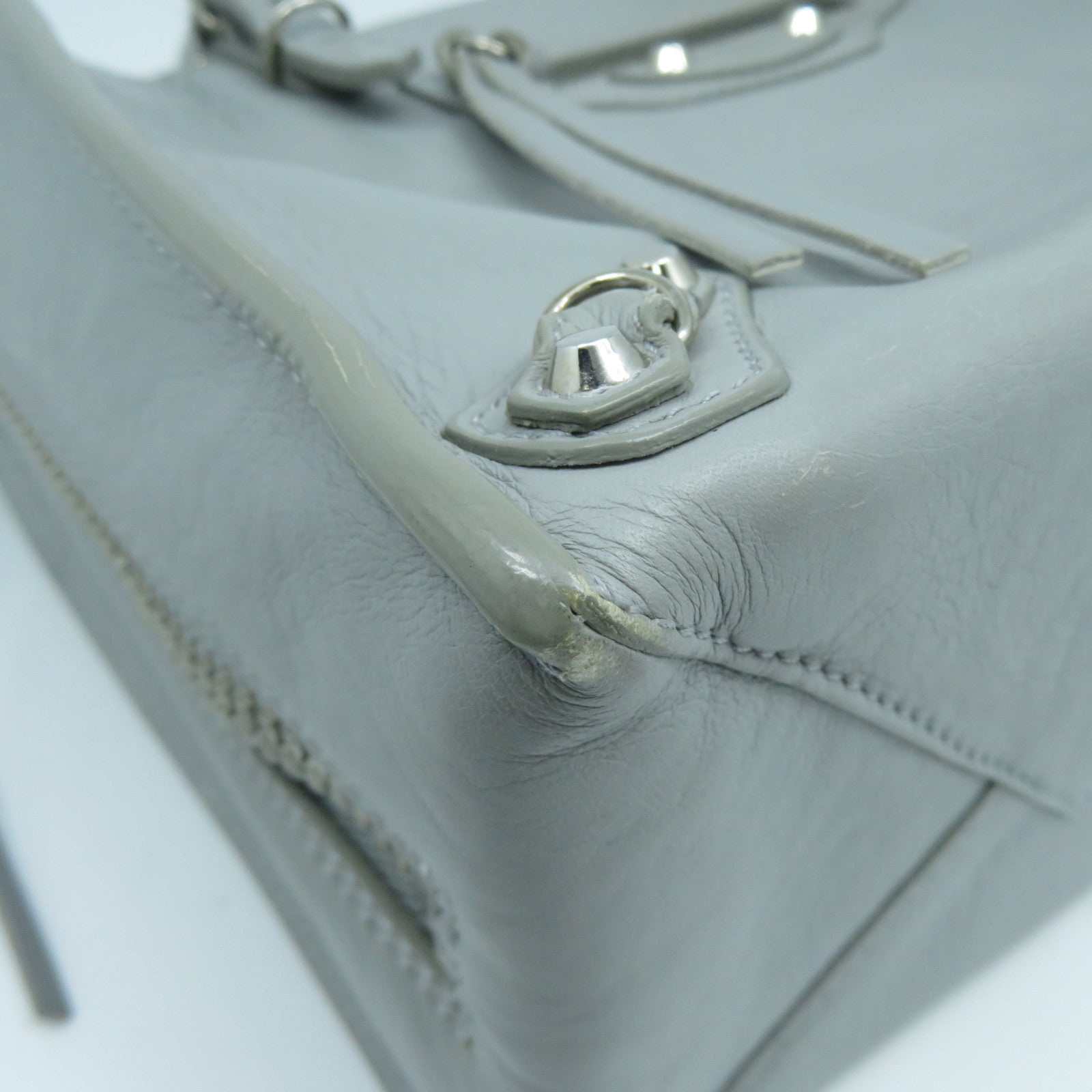 BALENCIAGA 【激減優惠】羊皮皮革Mini Zip Papier銀扣手挽肩背兩用袋灰色