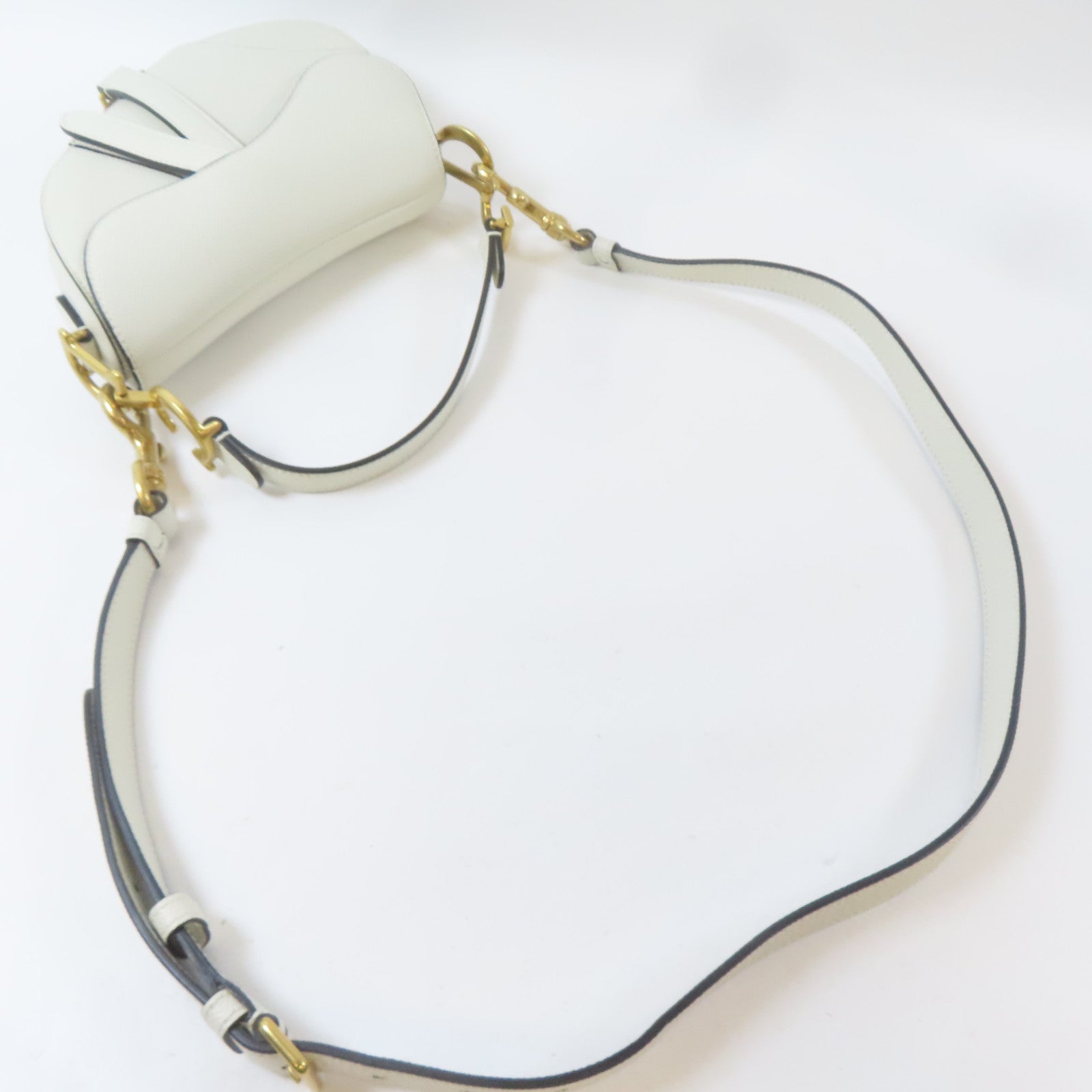 Dior 【激減優惠】牛皮皮革Mini Saddle Bag金扣手挽肩背兩用袋白色