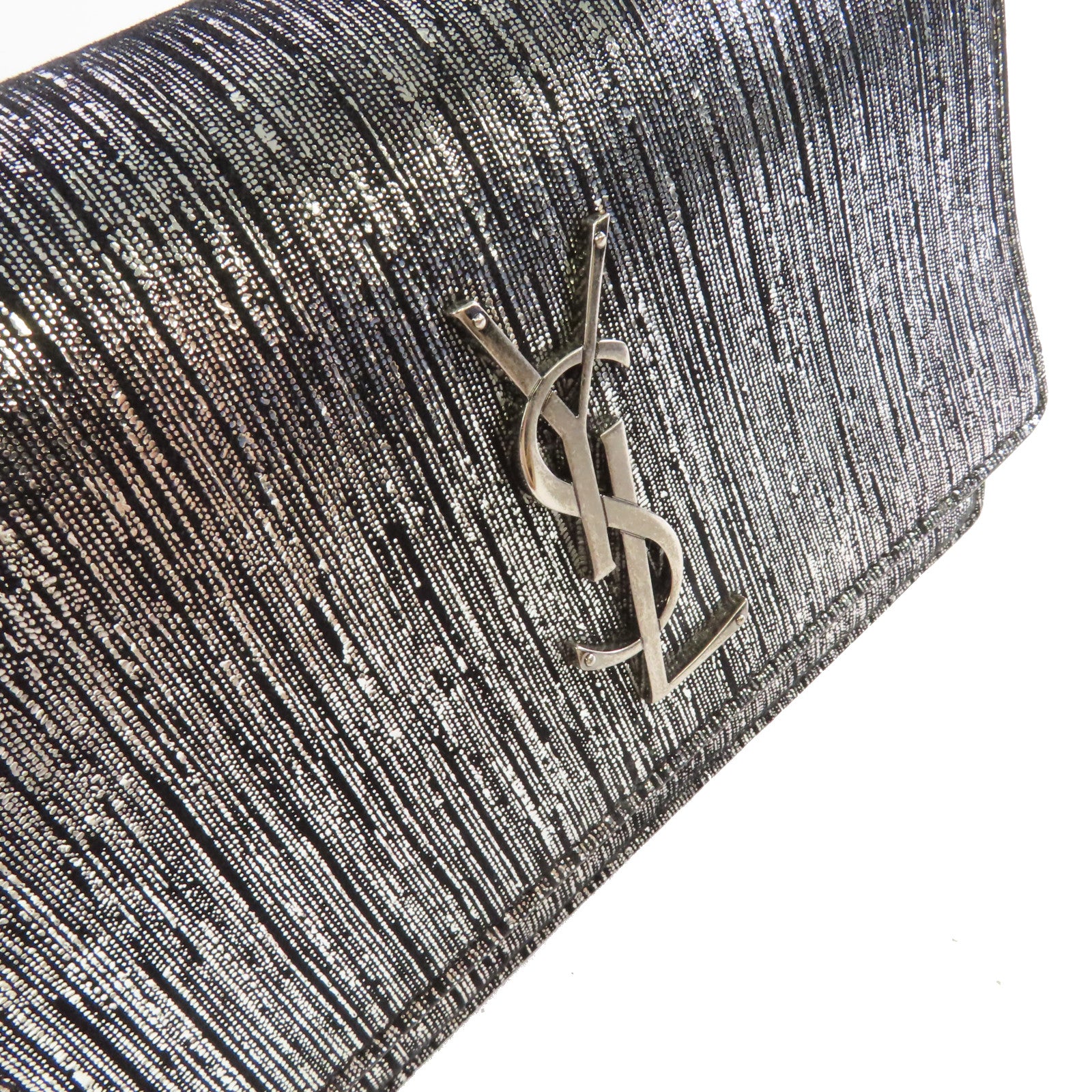 SAINT LAURENT 皮革Chain Shoulder銀扣鏈帶肩背袋銀色