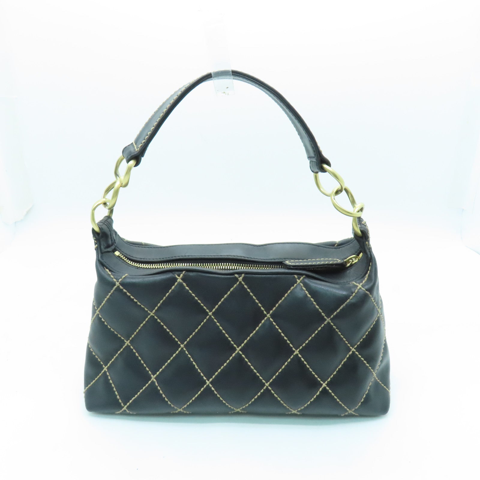CHANEL rhombic cowhide leather Handbag gold buckle hand bag black