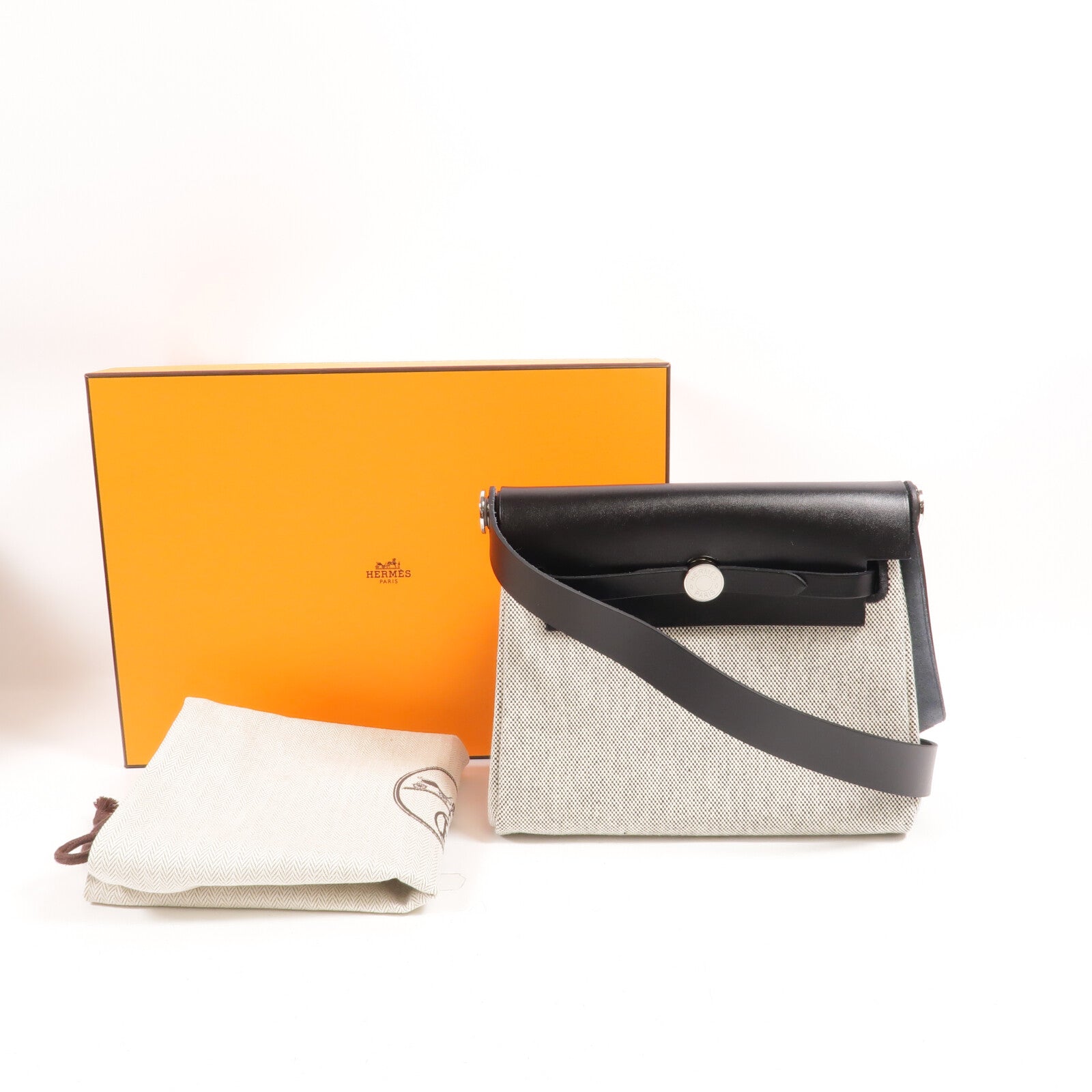 HERMES 帆布/皮革Mini Herbag肩背袋Noir