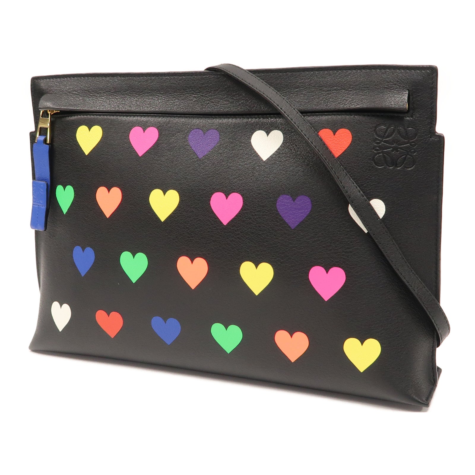 LOEWE 【激減優惠】牛皮皮革Love Heart Pouch金扣手拿包黑色