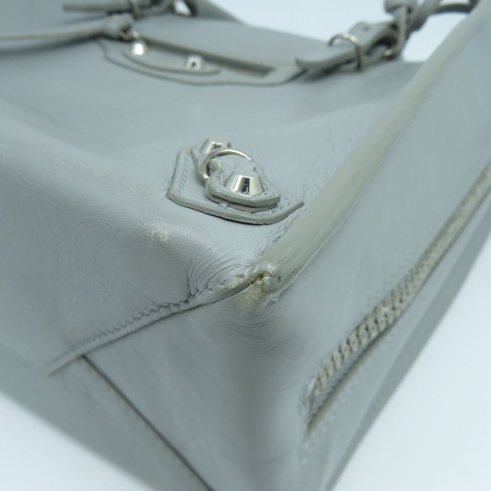 BALENCIAGA 【激減優惠】羊皮皮革Mini Zip Papier銀扣手挽肩背兩用袋灰色