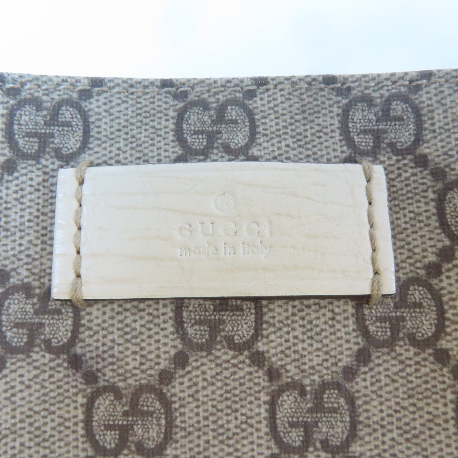 GUCCI 塗層帆布/皮革Tote Bag銀扣手挽袋啡色/白色