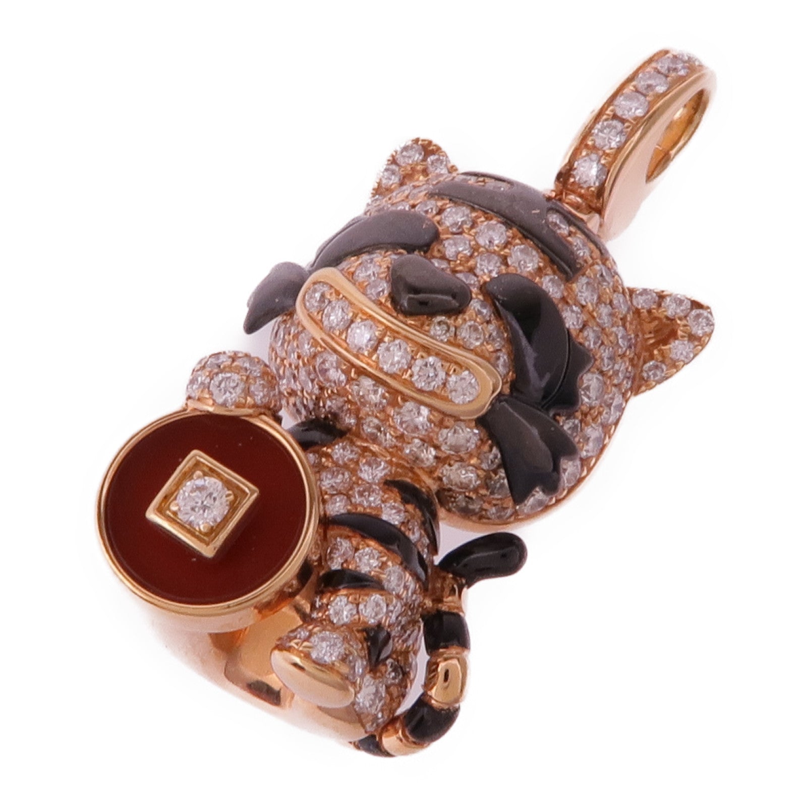 JEWELRY 18K玫瑰金Qeelin Medium Tiger Bobo Pendant紅瑪瑙/鑽石吊墜