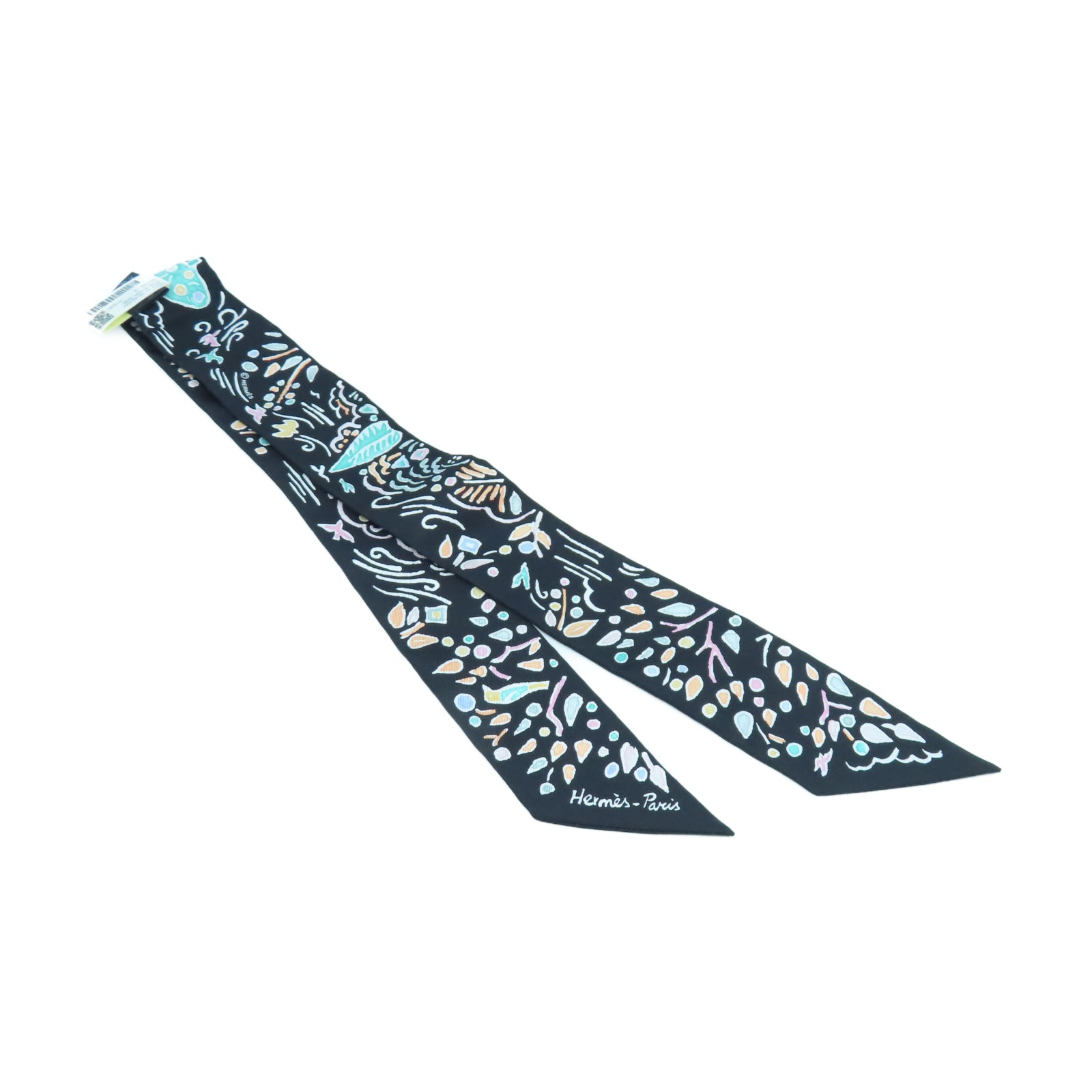 HERMES 【激減優惠】絲質Twilly絲巾黑色/粉彩色