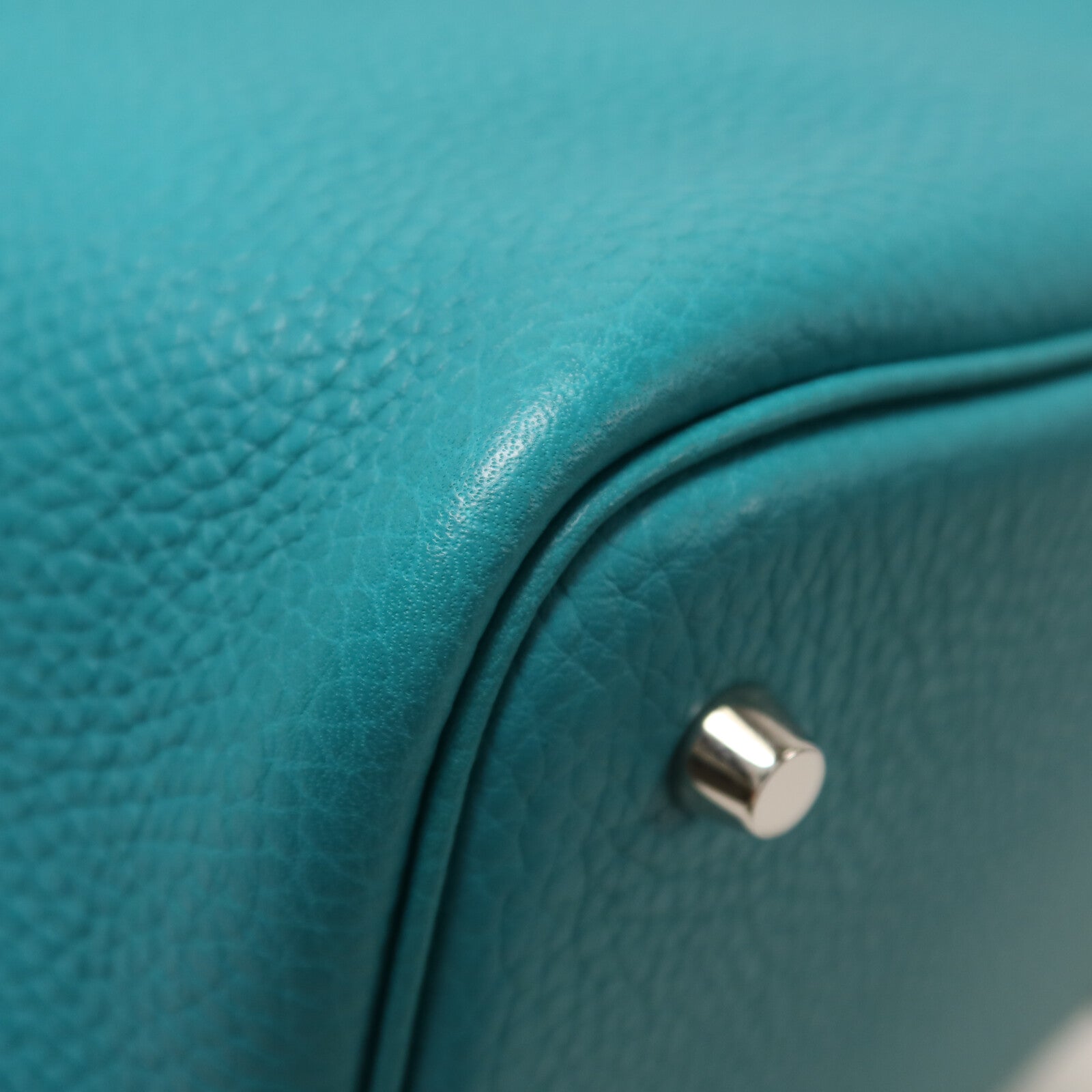 HERMES Clemence皮革Picotin MM銀扣手挽袋Bleu Paon