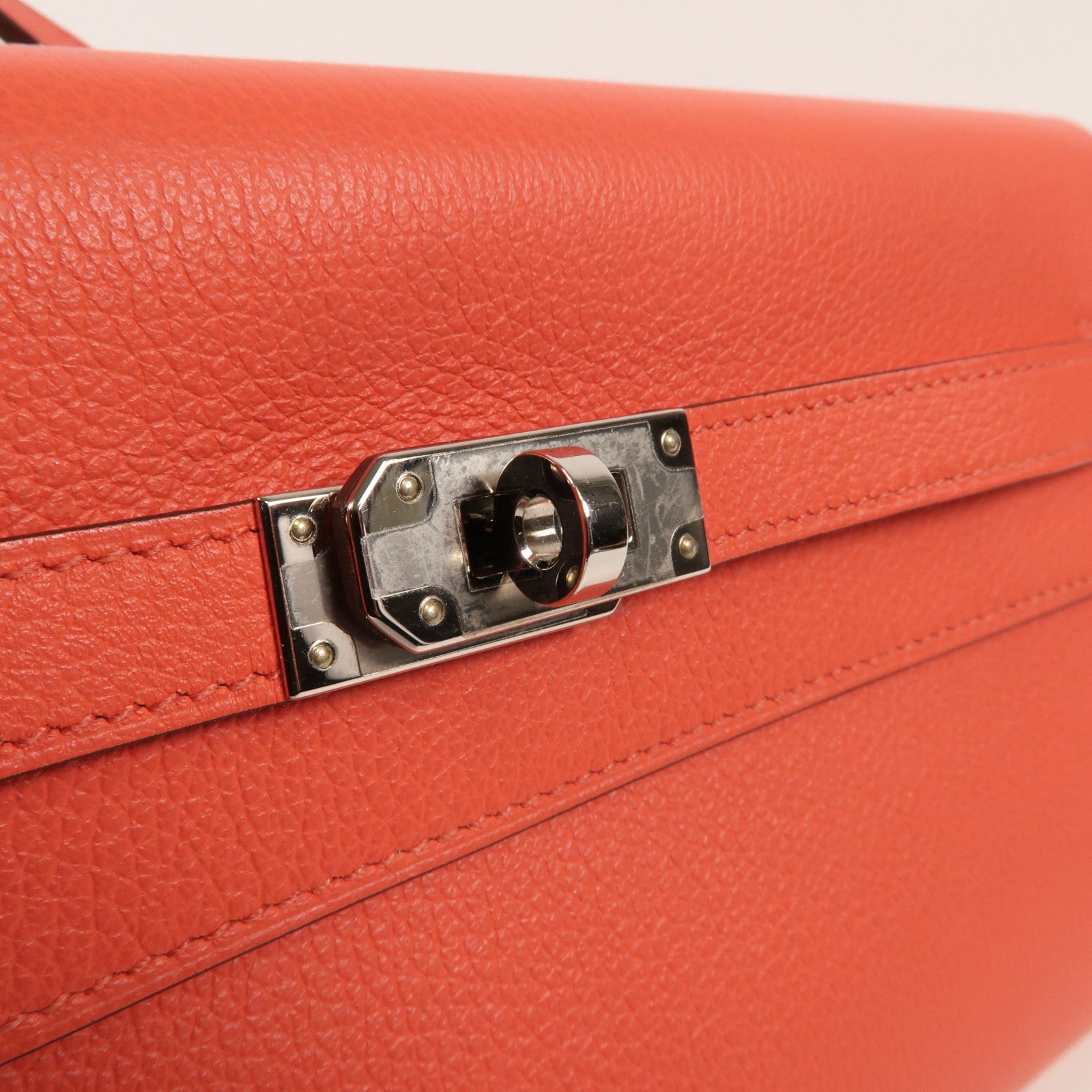 HERMES Clemence皮革Kelly To Go銀扣肩背袋Rose Lipstick