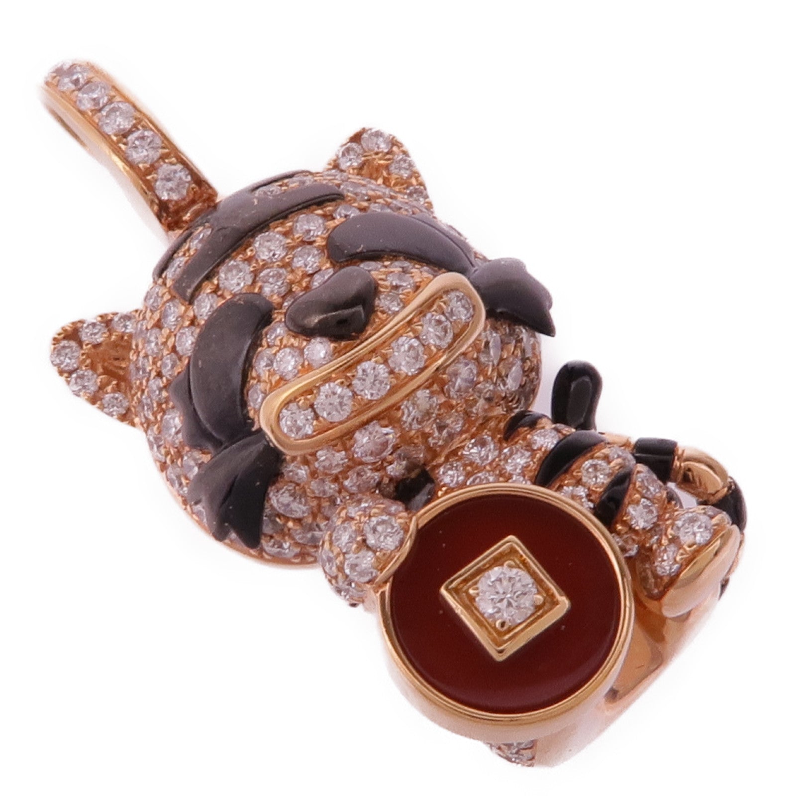 JEWELRY 18K玫瑰金Qeelin Medium Tiger Bobo Pendant紅瑪瑙/鑽石吊墜