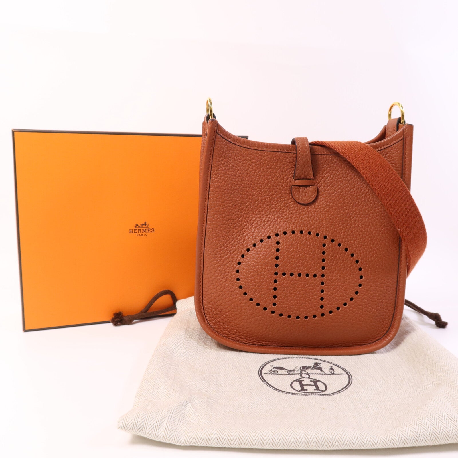 HERMES Clemence皮革Evelyne TPM金扣肩背袋Cuivre