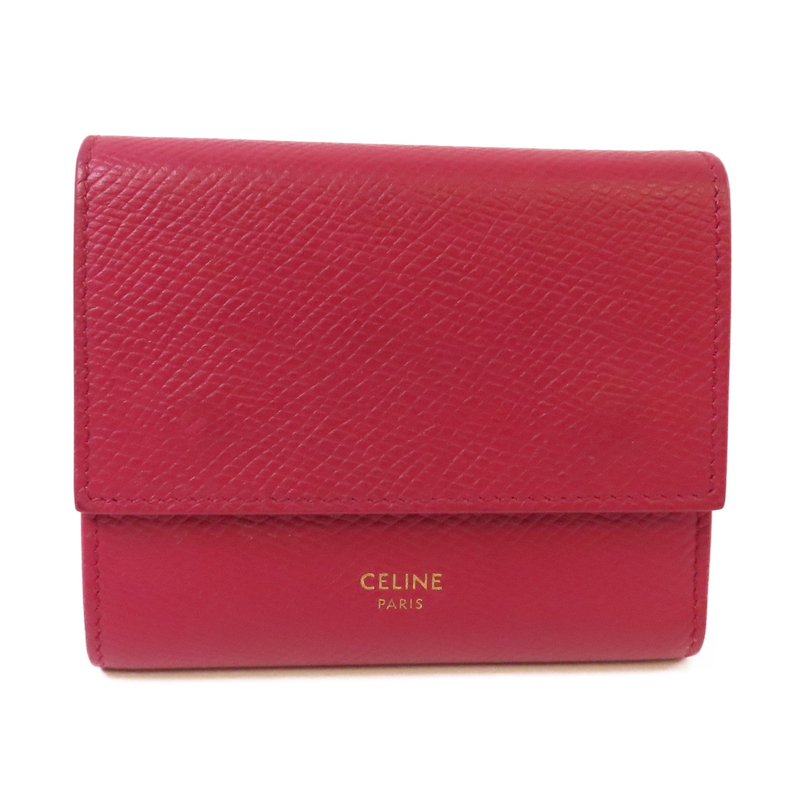 CELINE 【激減優惠】牛皮皮革Short Wallet短錢包酒紅色