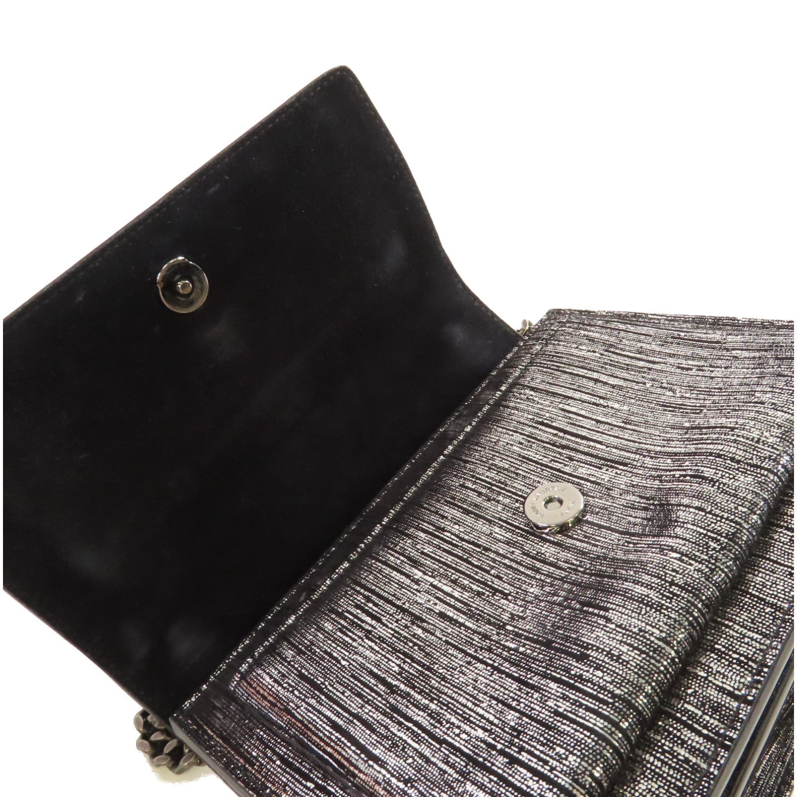 SAINT LAURENT 皮革Chain Shoulder銀扣鏈帶肩背袋銀色