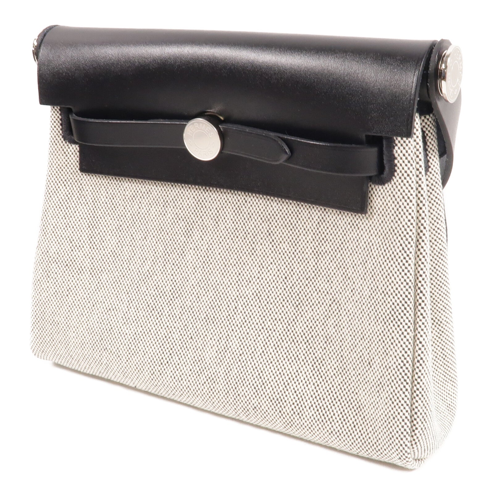 HERMES 帆布/皮革Mini Herbag肩背袋Noir