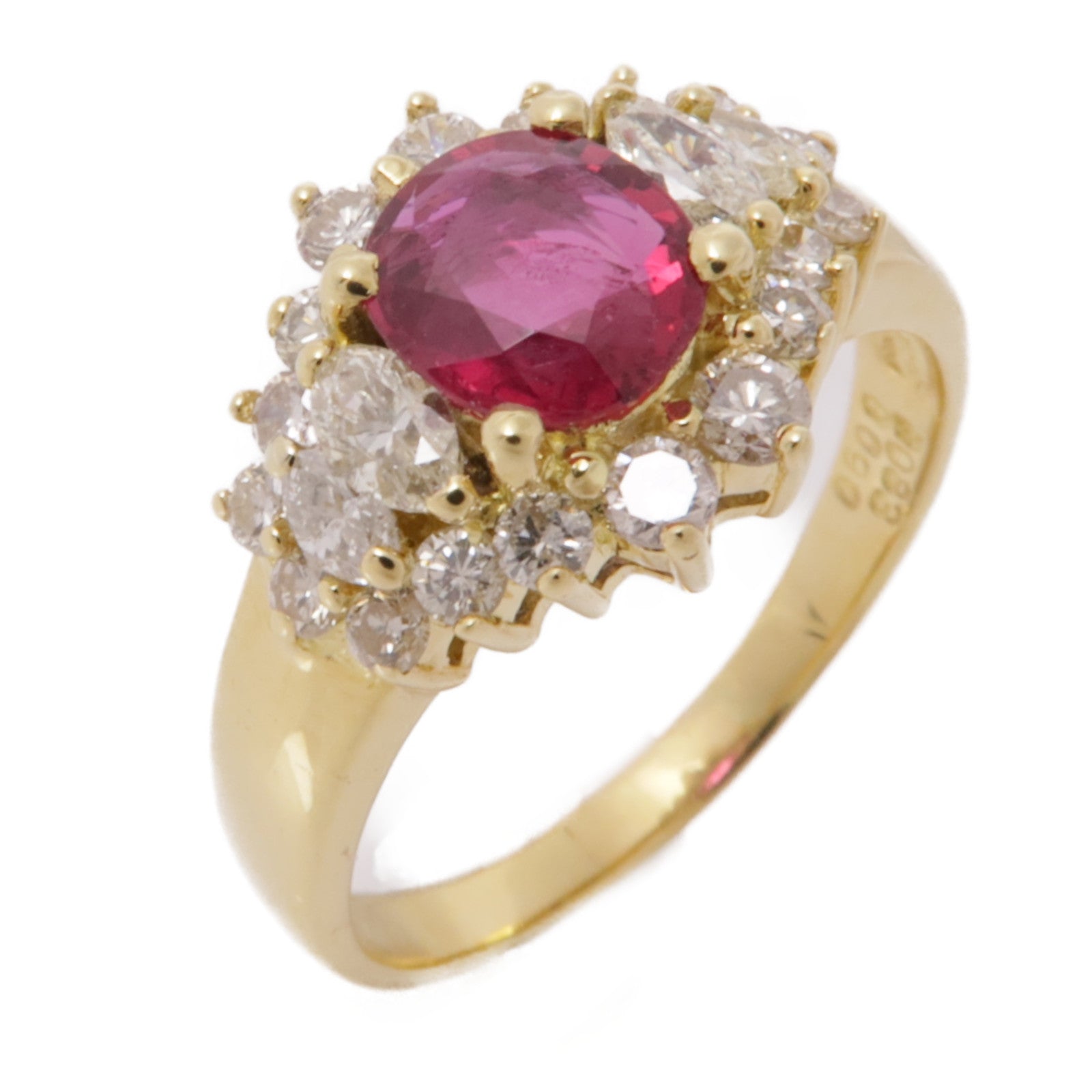 JEWELRY【激減優惠】 18K黃金Ruby Diamond Ring紅寶石/鑽石戒指US#7.75
