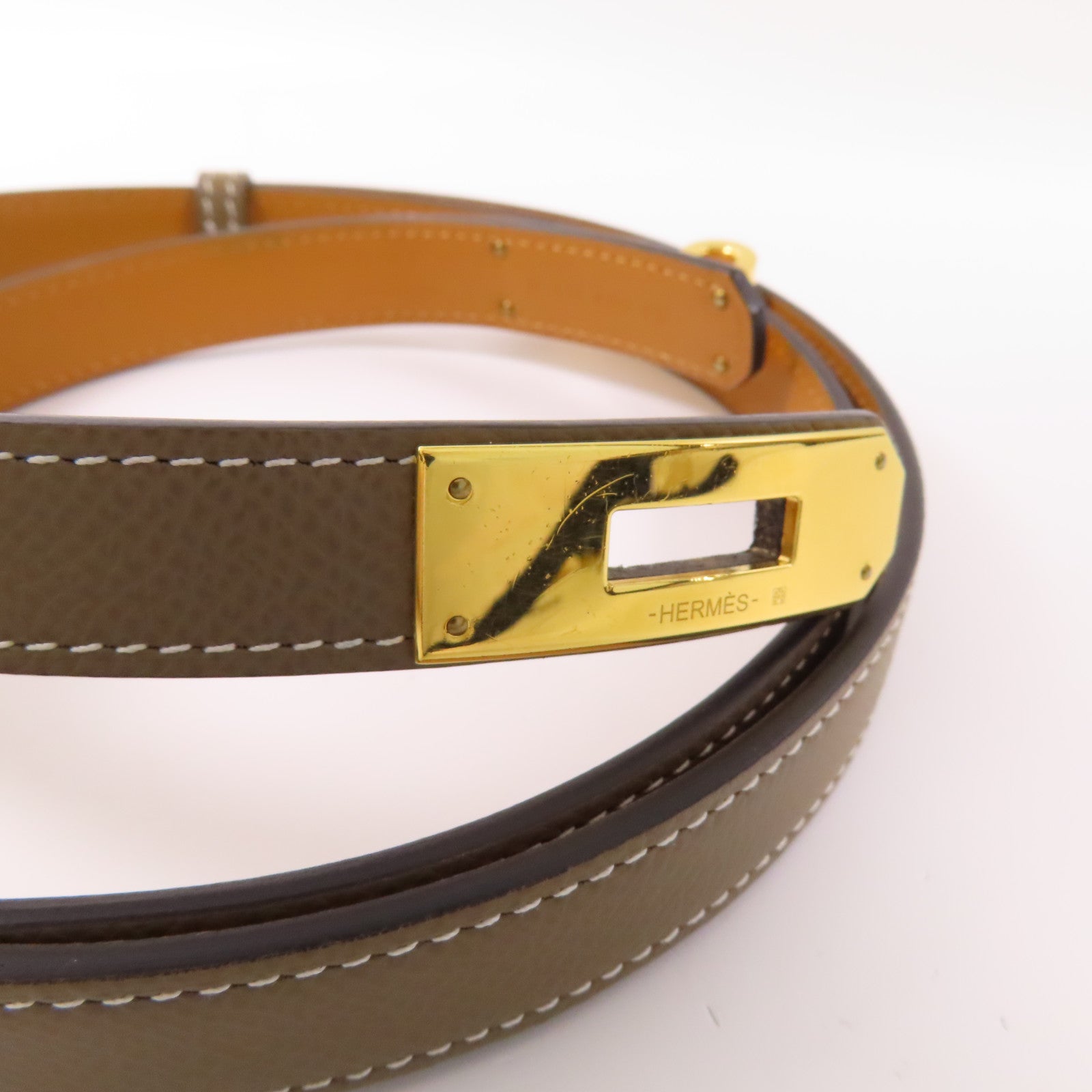 HERMES Epsom皮革Kelly Belt金扣皮帶Etoupe