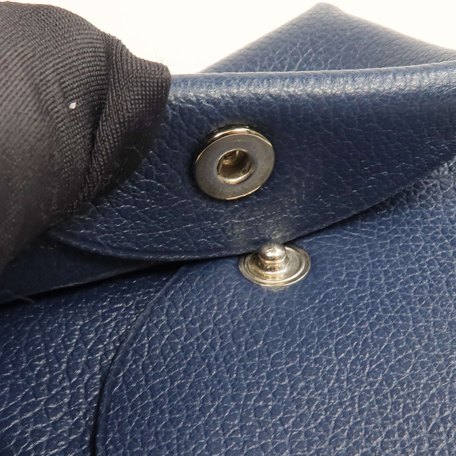 HERMES 【激減優惠】Evercolor皮革Bastia銀扣零錢包Bleu Nuit