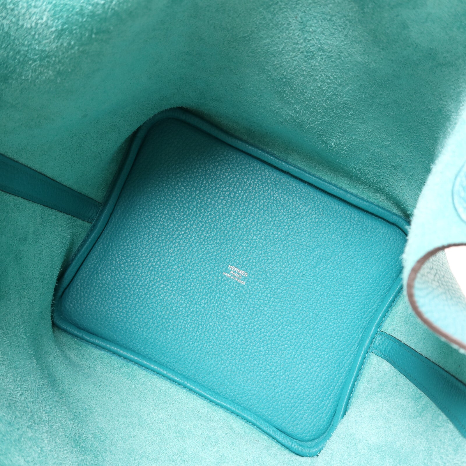 HERMES Clemence皮革Picotin MM銀扣手挽袋Bleu Paon