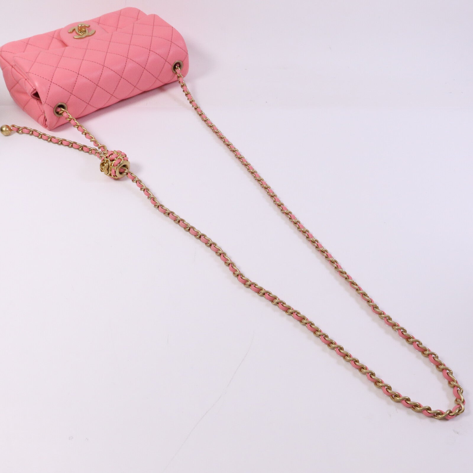 CHANEL 羊皮皮革Mini Flap Bag With Gold Ball金扣鏈帶肩背袋