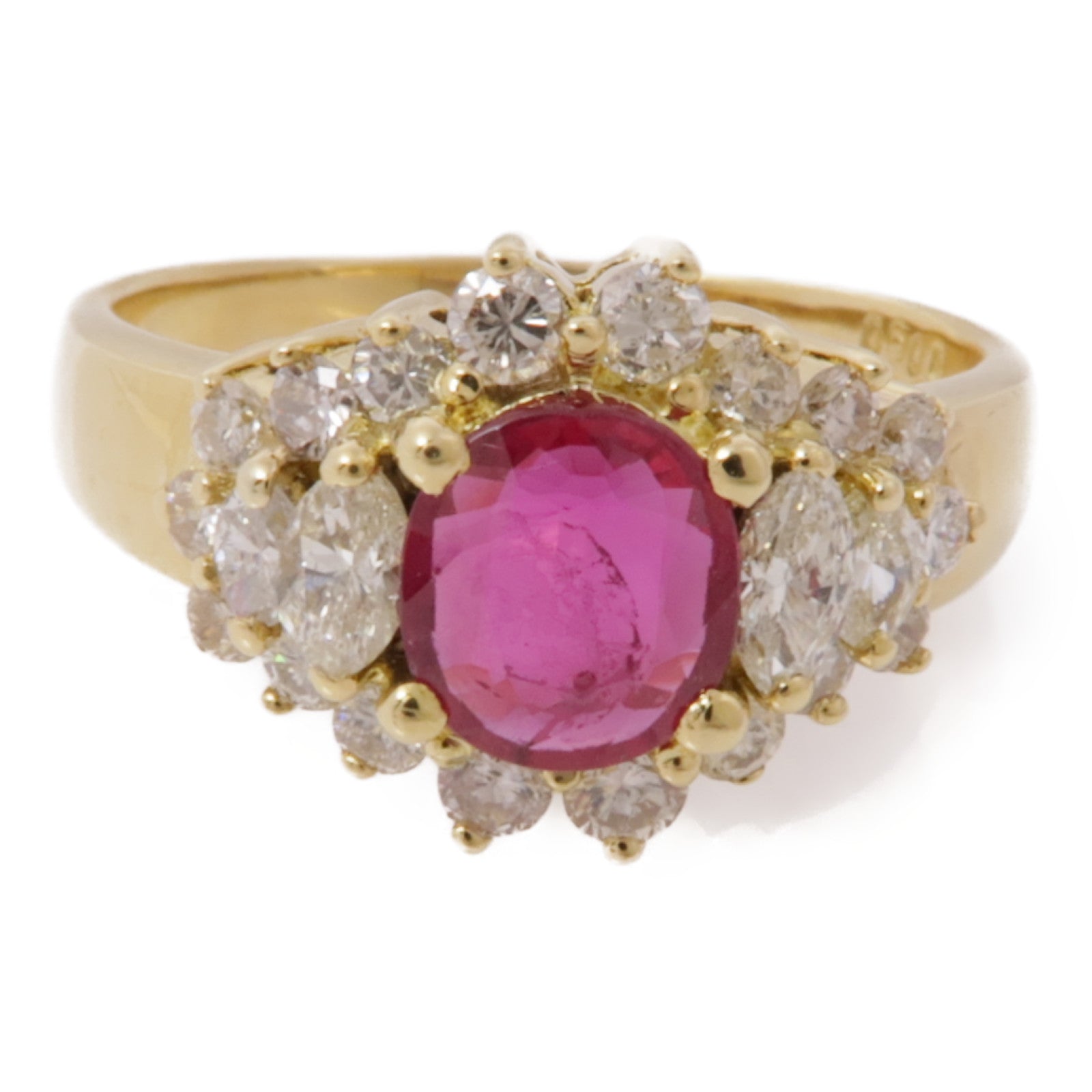 JEWELRY 【激減優惠】18K黃金Ruby Diamond Ring紅寶石/鑽石戒指US#7.75