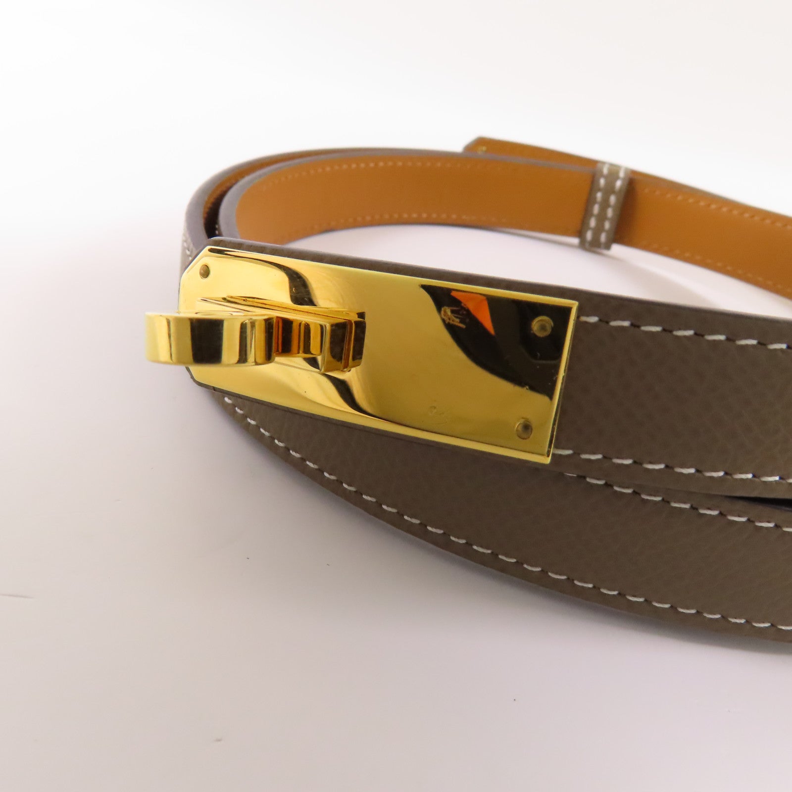 HERMES Epsom皮革Kelly Belt金扣皮帶Etoupe