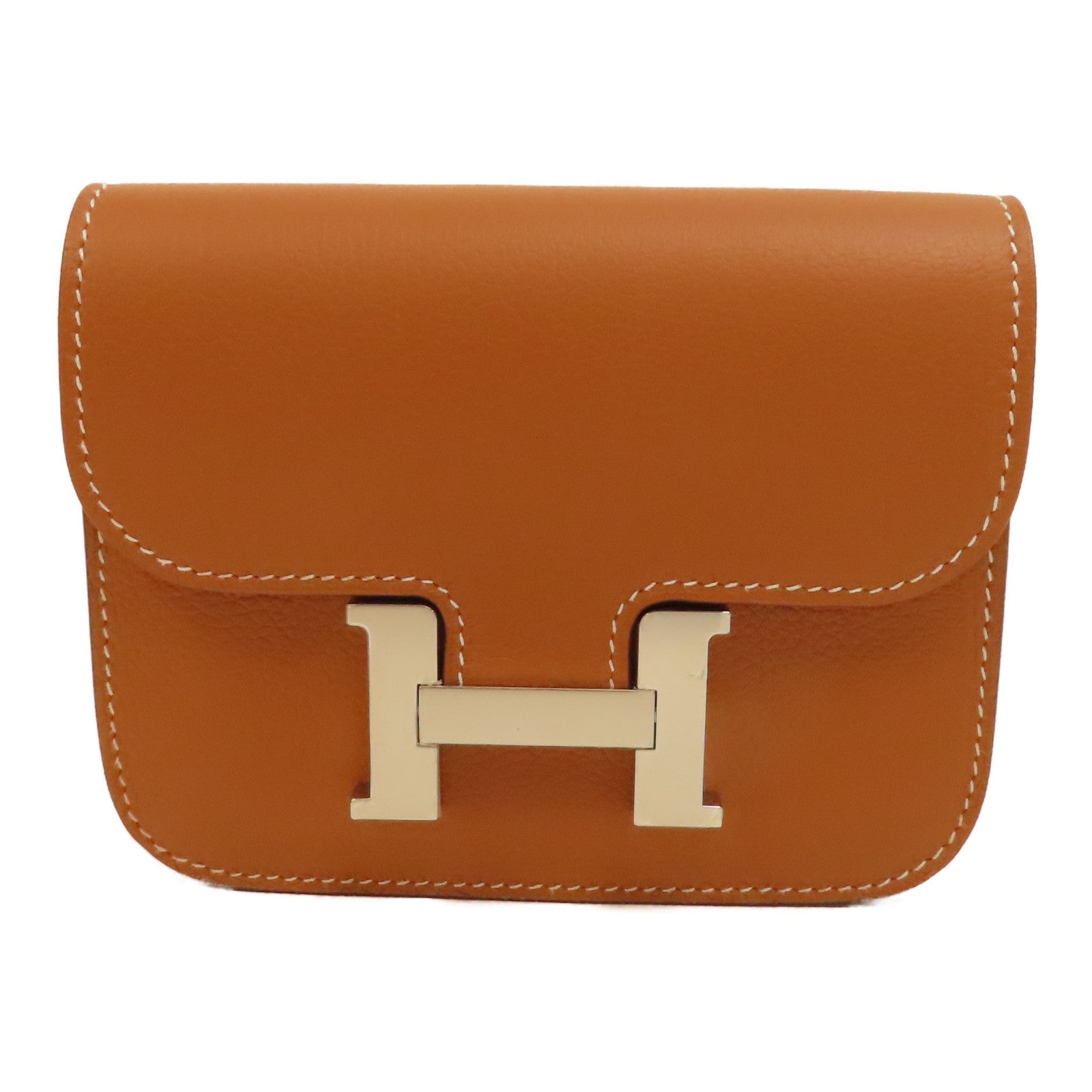 HERMES Evercolor皮革Constance Slim銀扣錢包啡色