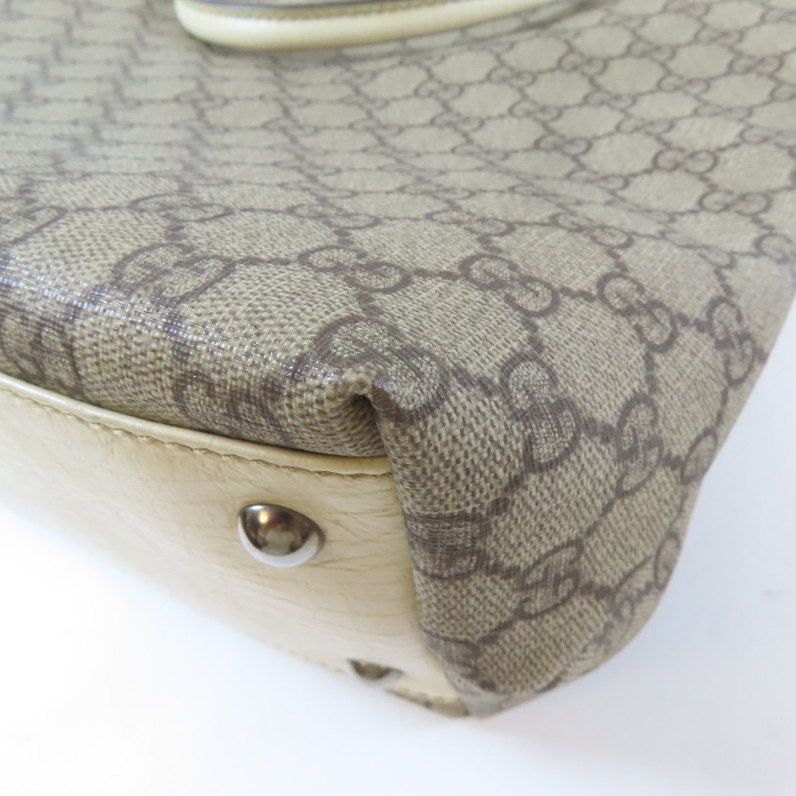 GUCCI 塗層帆布/皮革Tote Bag銀扣手挽袋啡色/白色