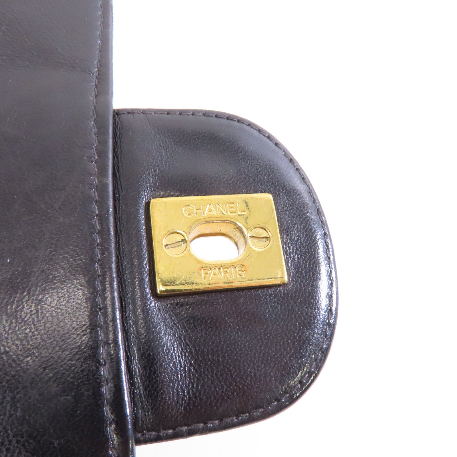 CHANEL 菱格羊皮皮革Chain Shoulder金扣鏈帶肩背袋黑色