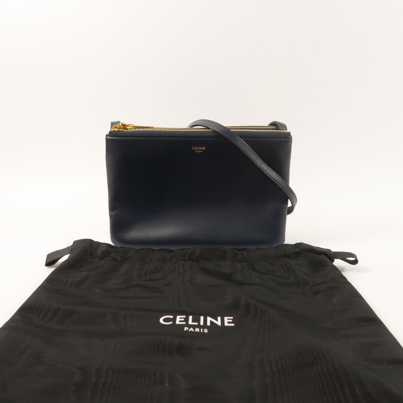 CELINE 羊皮皮革Trio金扣肩背袋