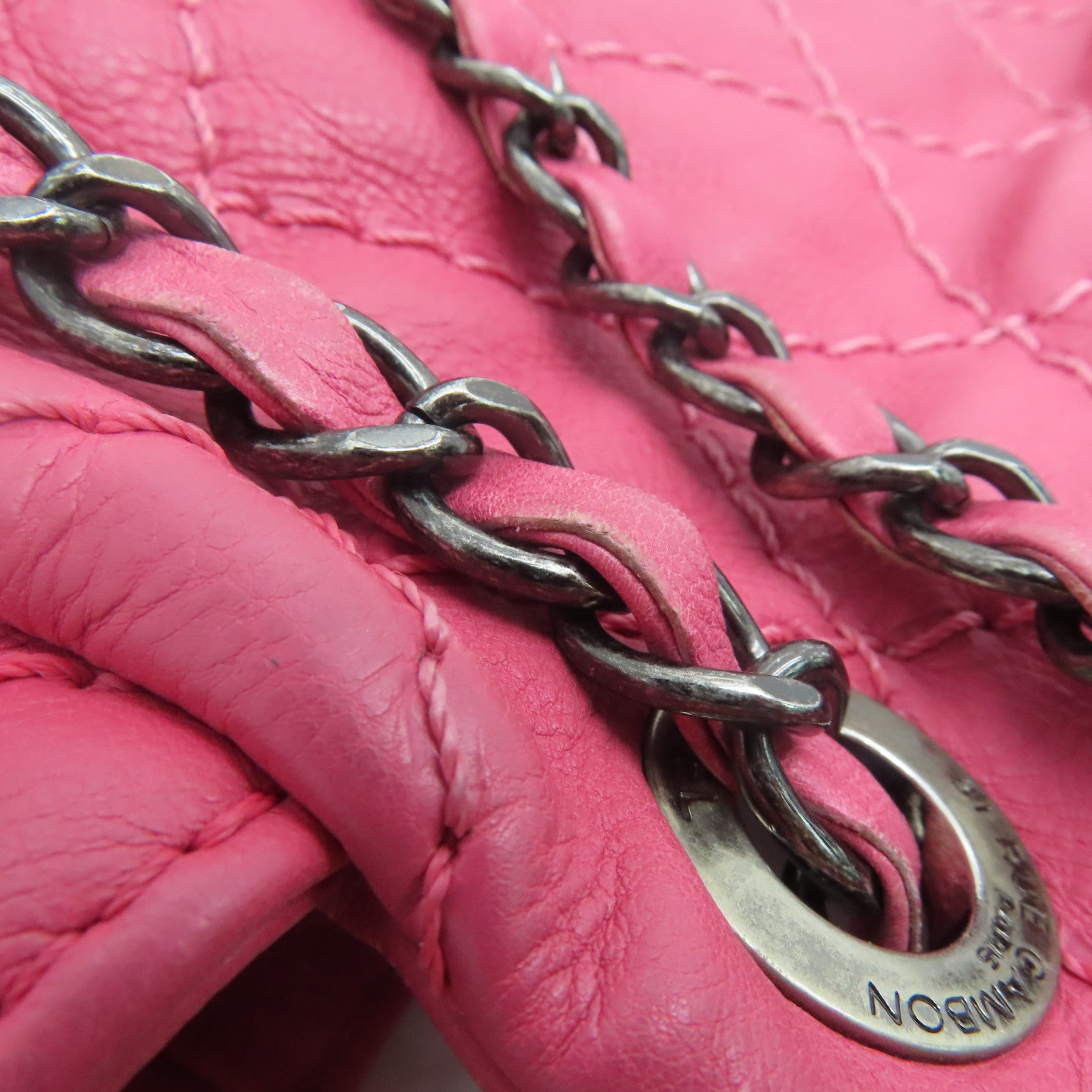 CHANEL rhombic cowhide leather Chain Shoulder silver buckle shoulder bag pink