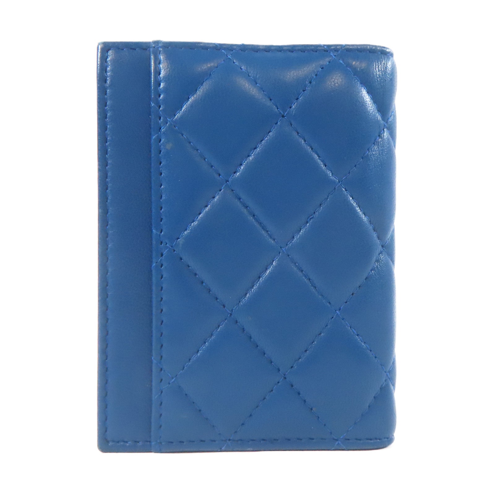 CHANEL 菱格羊皮皮革Card Case金扣卡片套藍色