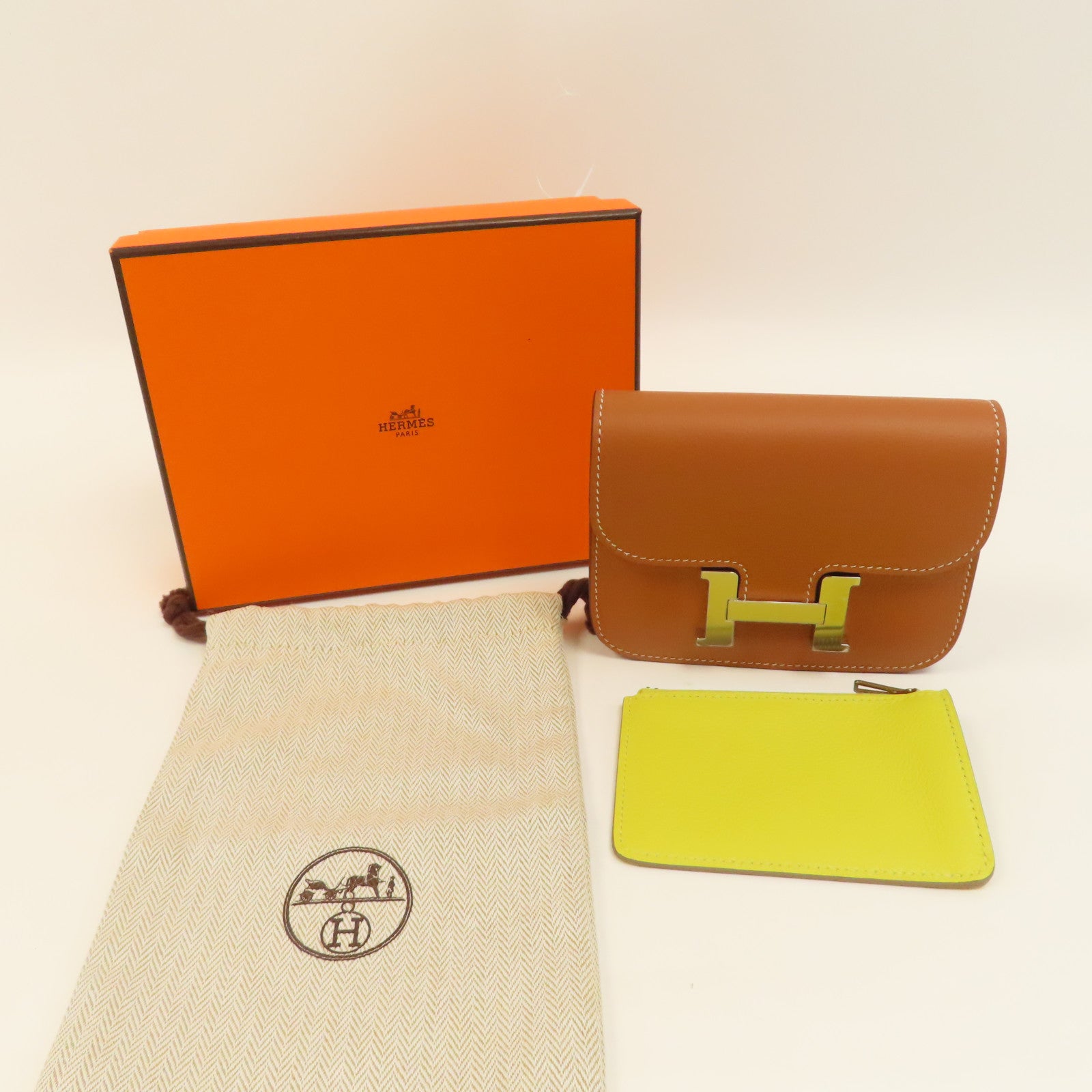 HERMES Evercolor皮革Constance Slim銀扣錢包啡色