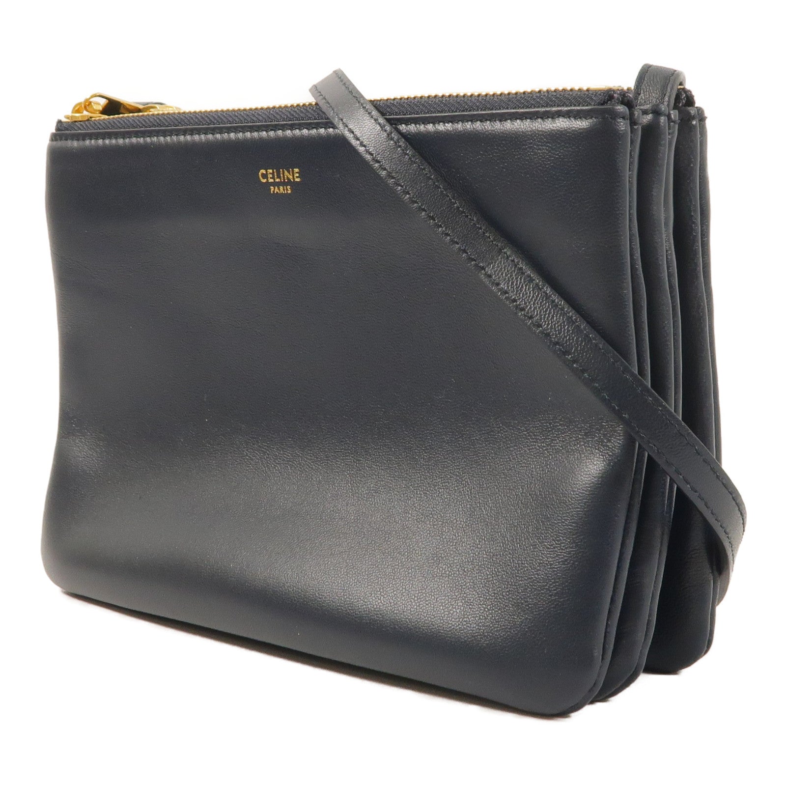 CELINE 羊皮皮革Trio金扣肩背袋