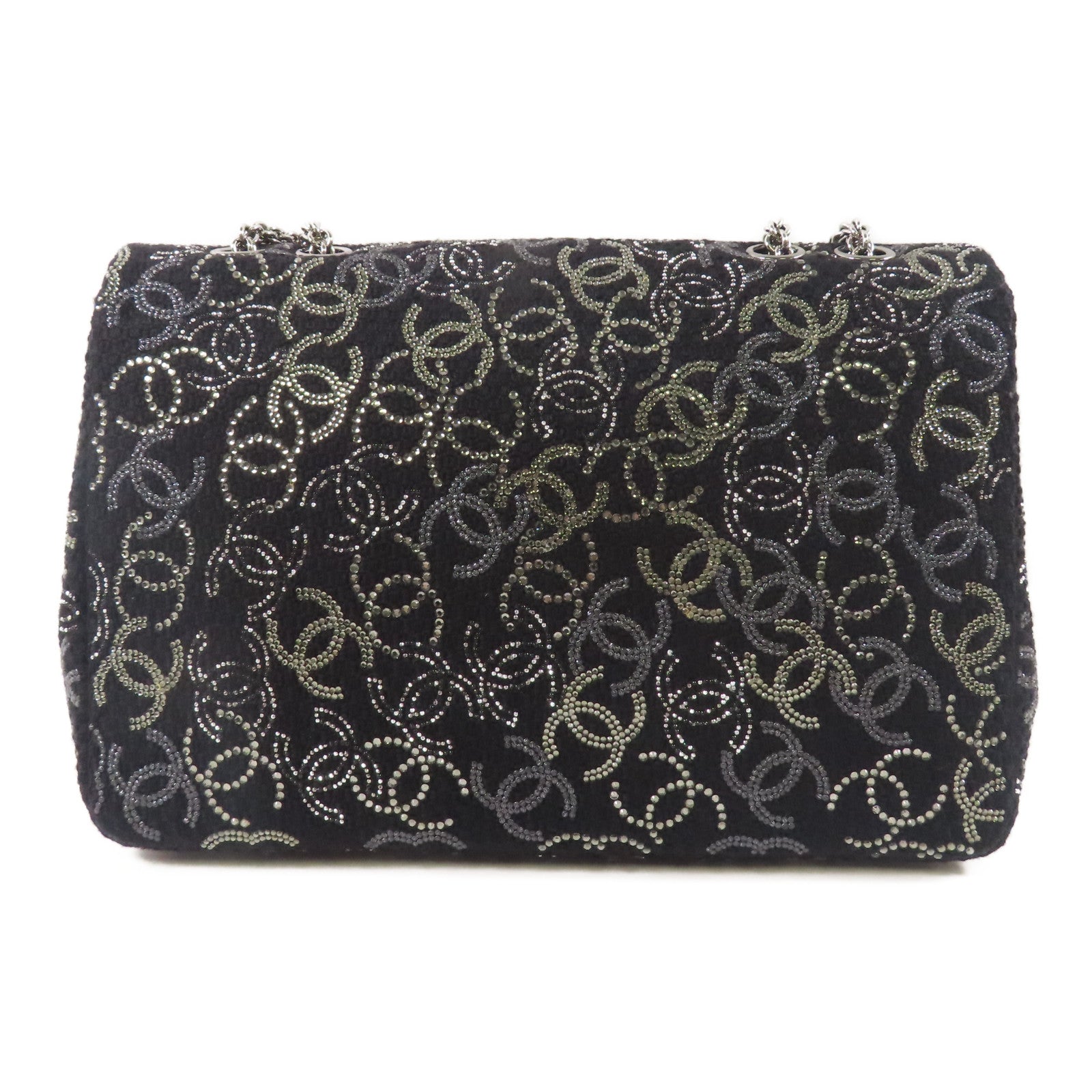 CHANEL 帆布Chain Shoulder銀扣鏈帶肩背袋